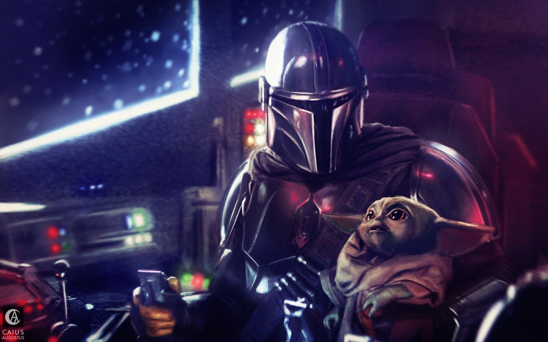 Digital Painting Wallpaper Mandalorian & The Child [OC] [No Spoilers]