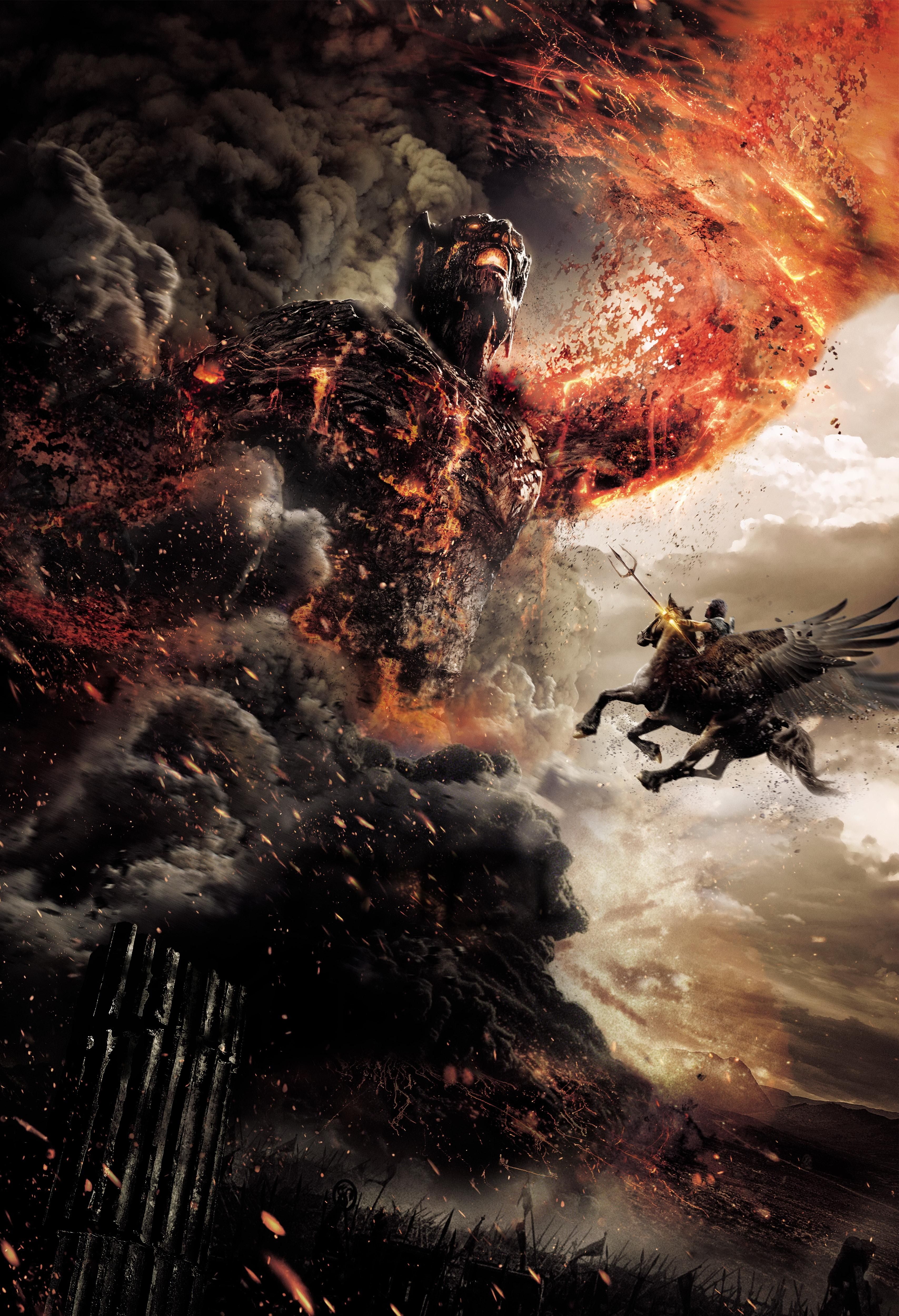 fire, volcanoes, titans, pegasus, artwork, Wrath of the Titans wallpaper