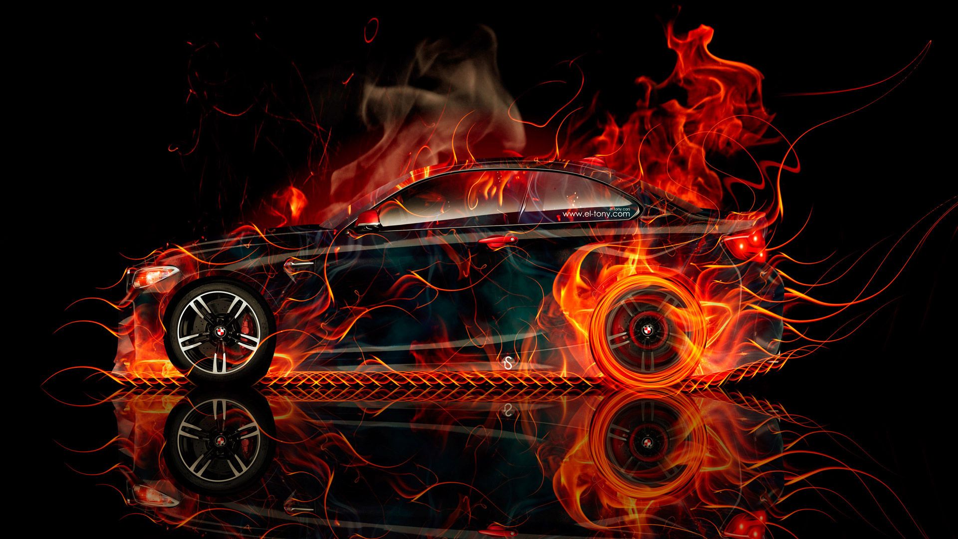 BMW M2 Coupe Side Super Fire Flame Abstract Car 2016 el Tony