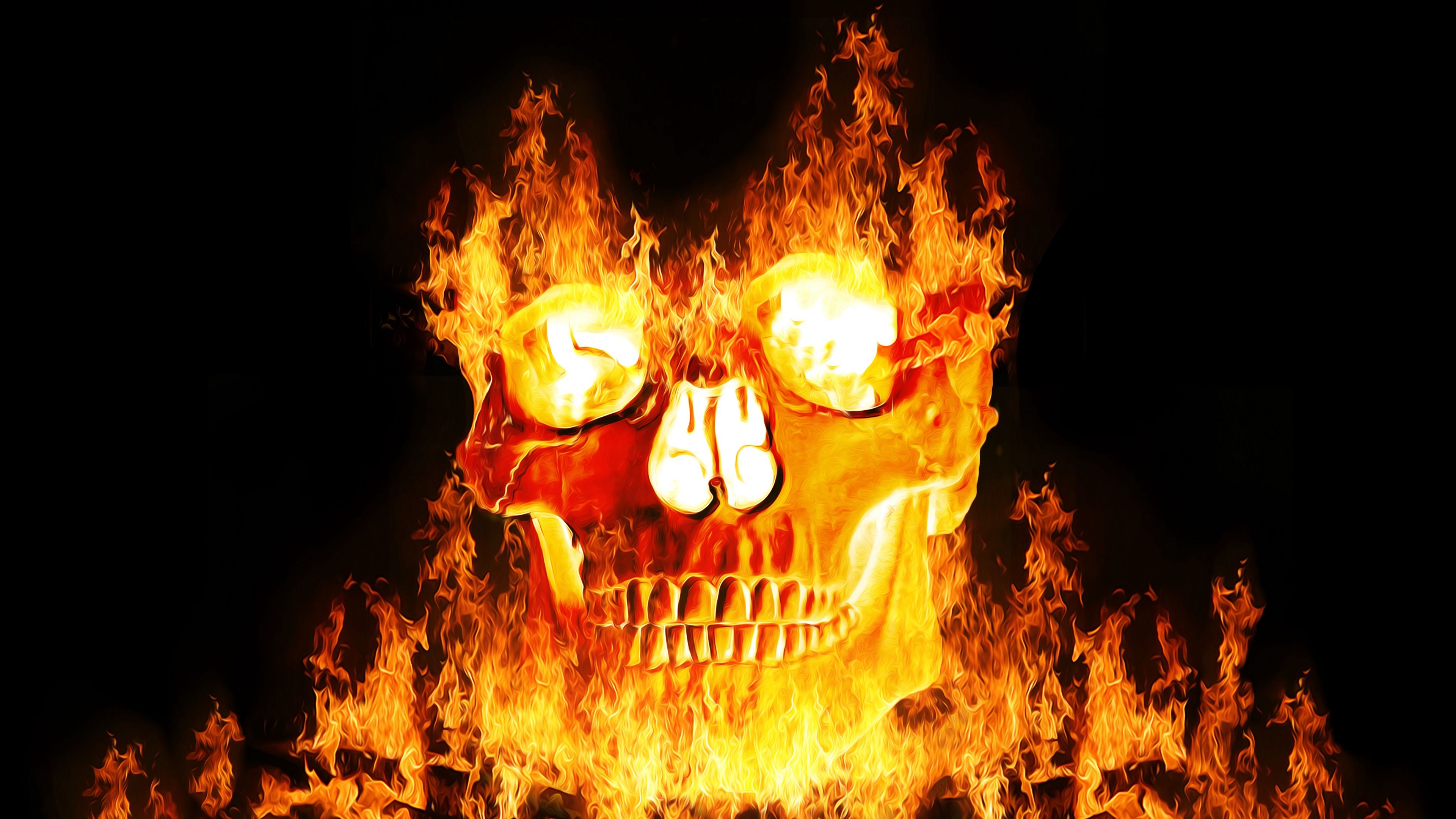 Wallpaper 4k skull, fire, flame, dark 4k Fire, flame, Skull