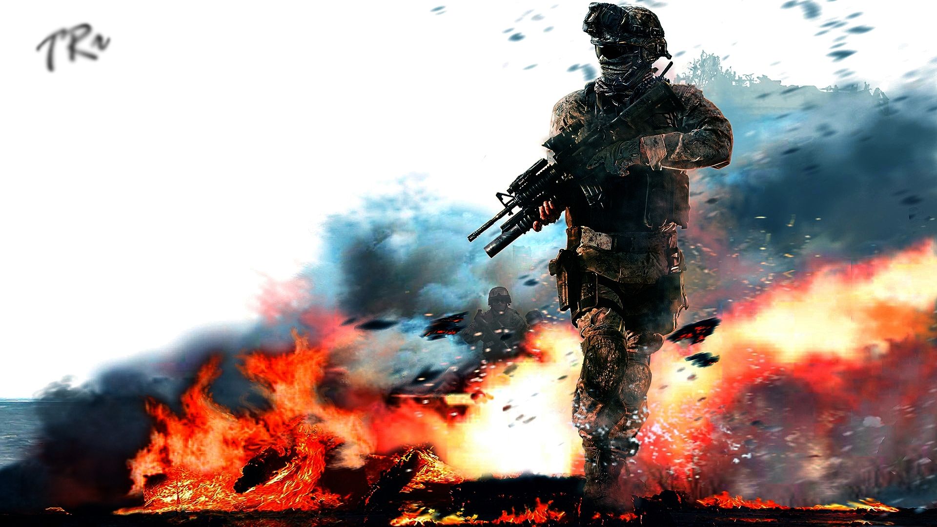 Download Wallpaper 1920x1080 call of duty, modern warfare, military, soldier, fire, gun, action Full HD 1080p HD Background
