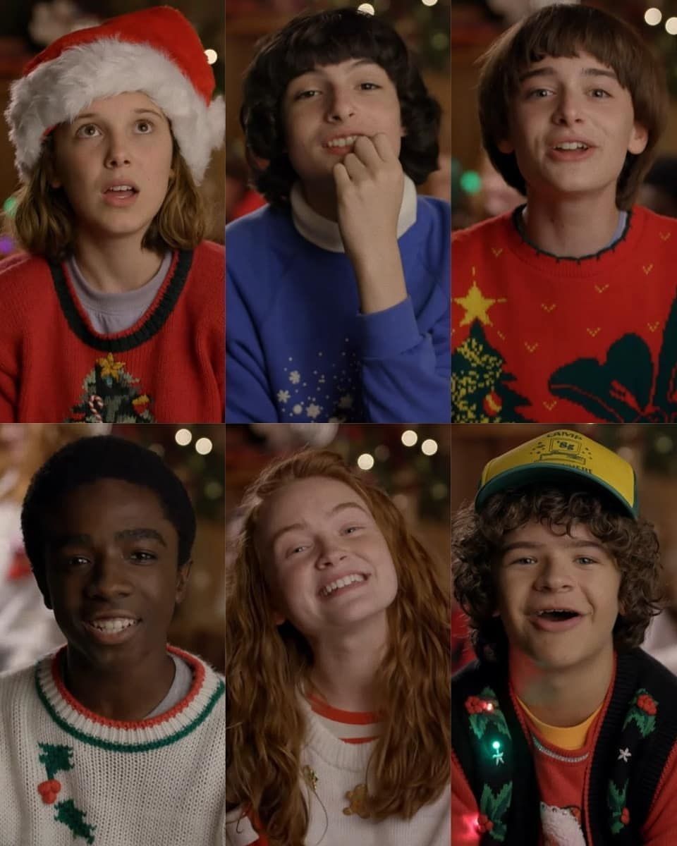 Stranger Things Christmas Video Screen Capture, Eleven, Mike, Will, Lucas, Mad Max, Dustin,. Stranger things christmas, Lucas stranger things, Stranger things max