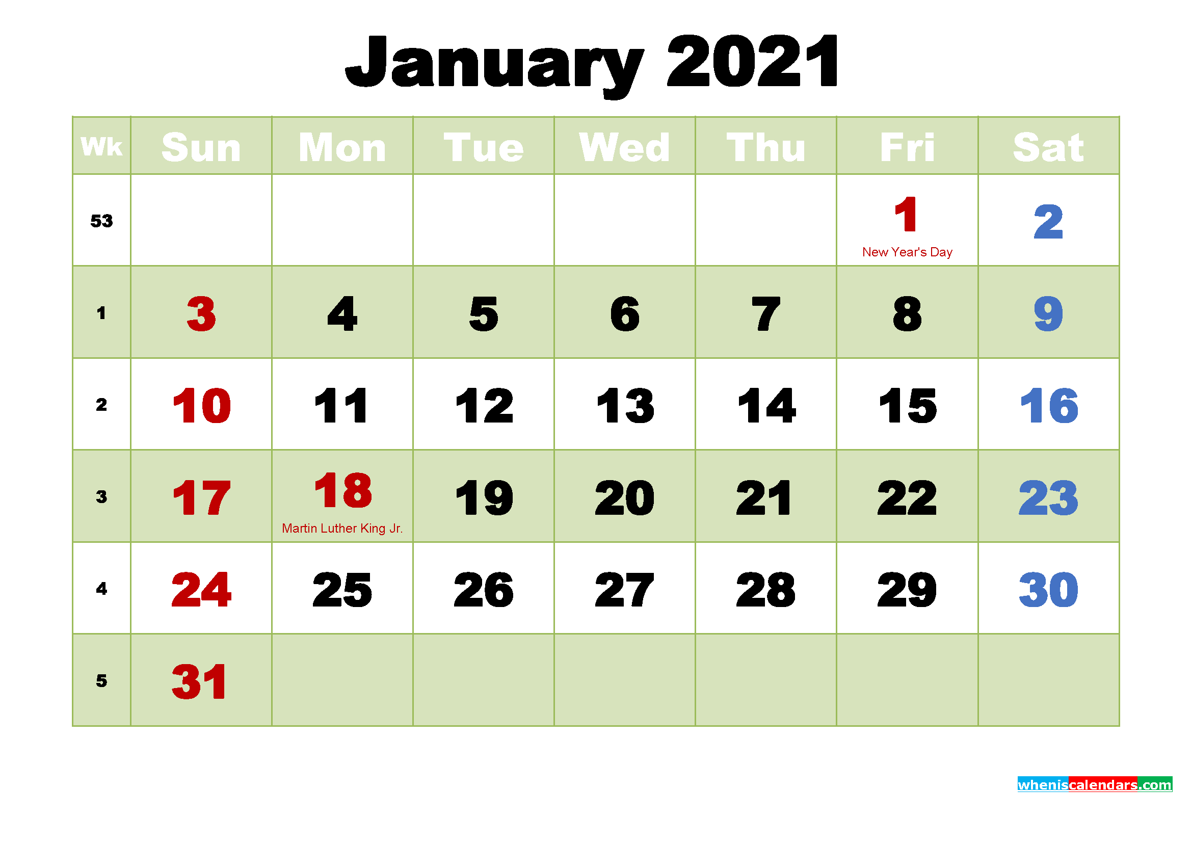 January 2021 Calendar With Holidays Wallpaper Image ID 5