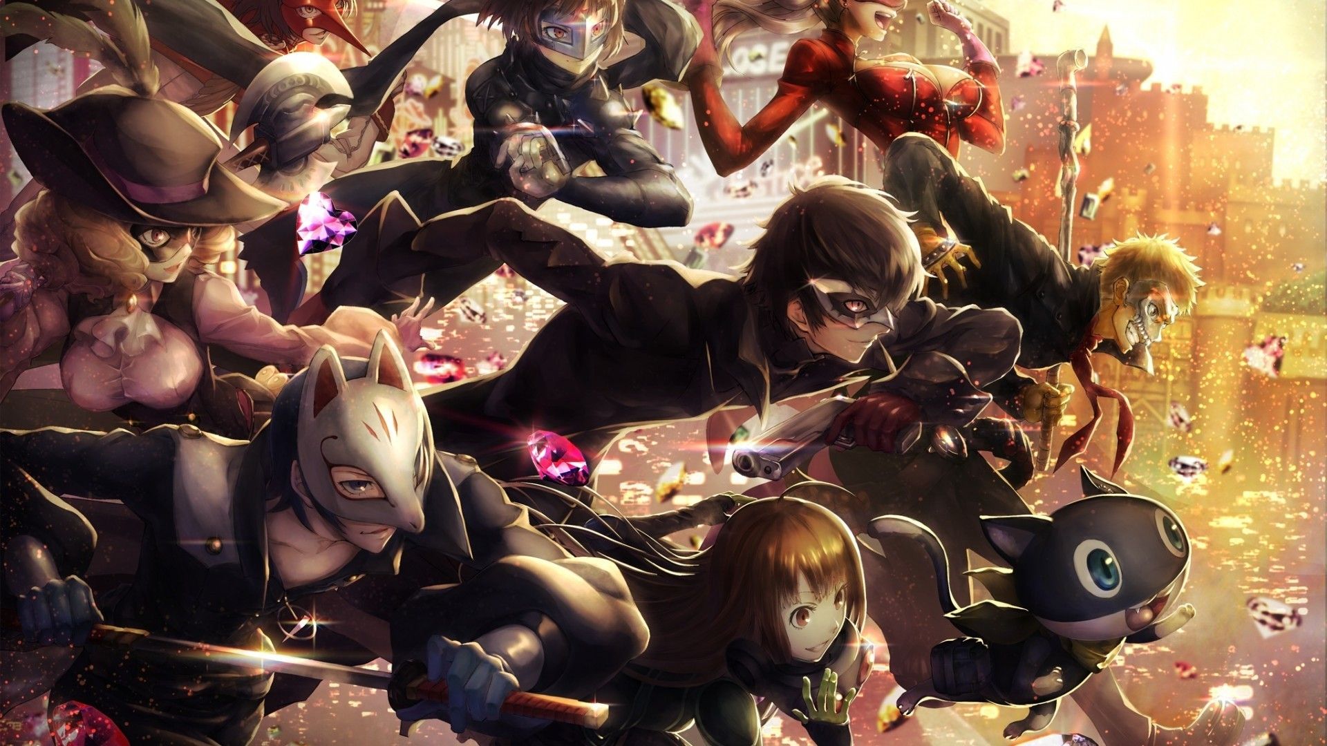 Download 1920x1080 Persona 5, Akechi Goro, Kurusu Akira, Okumura Haru, Nijima Makoto Wallpaper for Widescreen