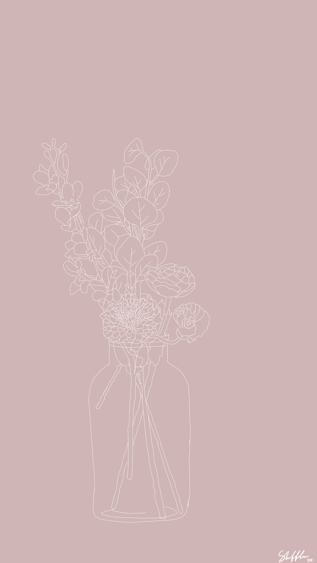 Wildflower Line Art Wallpaper. Pink wallpaper background, Phone wallpaper pink, Color wallpaper iphone
