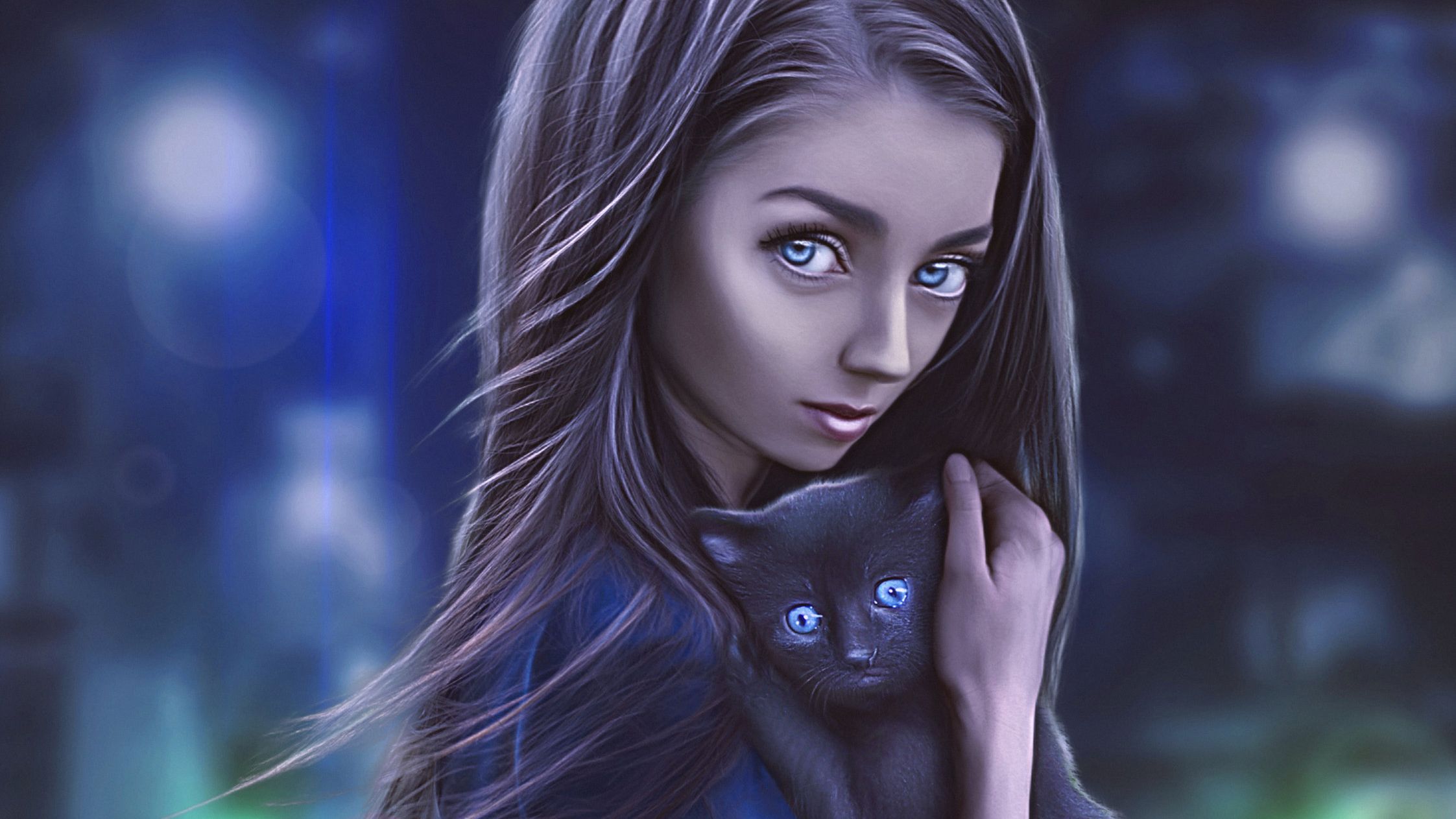 Digital Girl With Cat, HD Artist, 4k Wallpaper, Image, Background, Photo and Picture