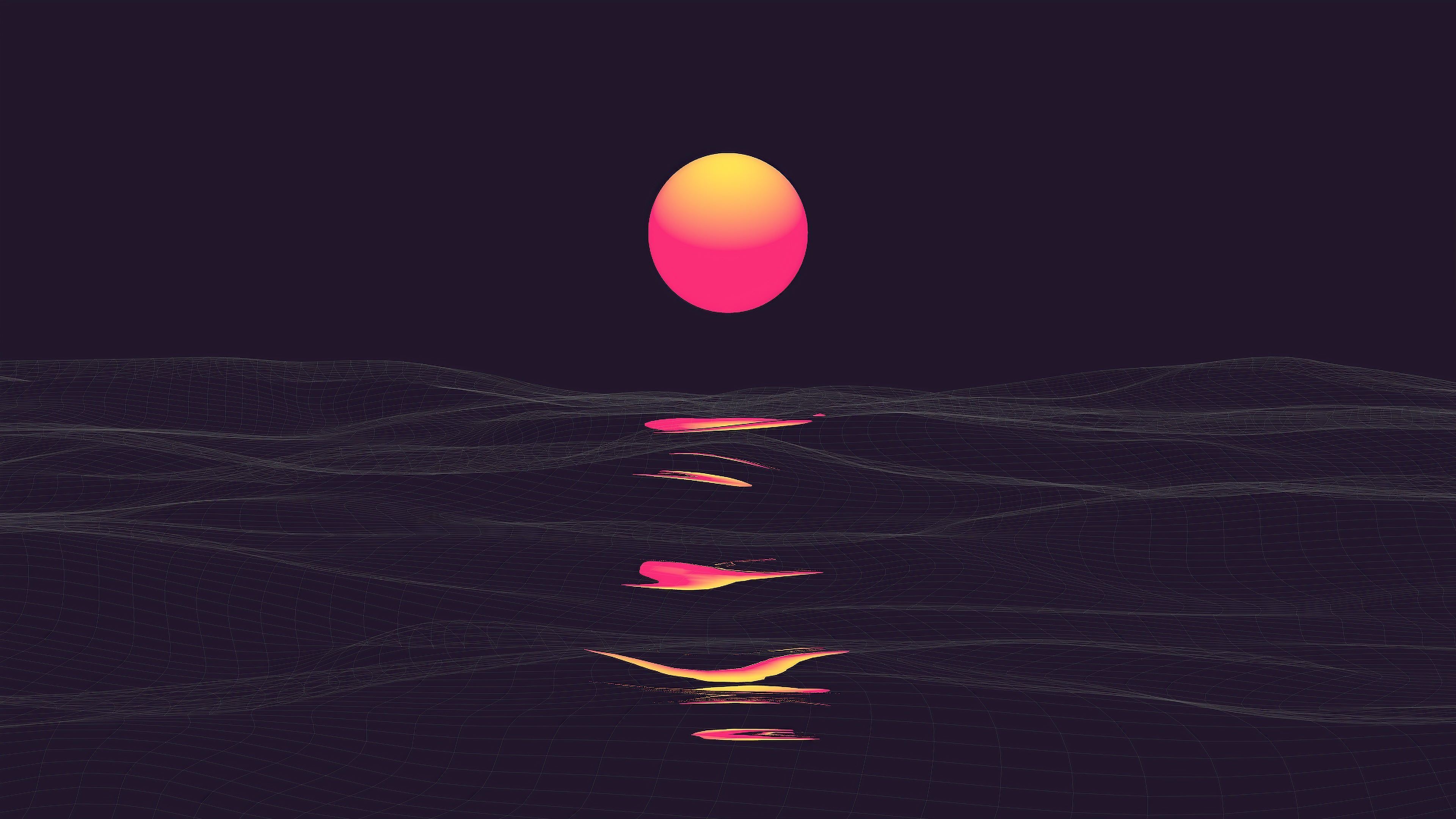 Retrowave Sunset Reflection wallpaper. Digital wallpaper, Sun illustration, Vaporwave wallpaper