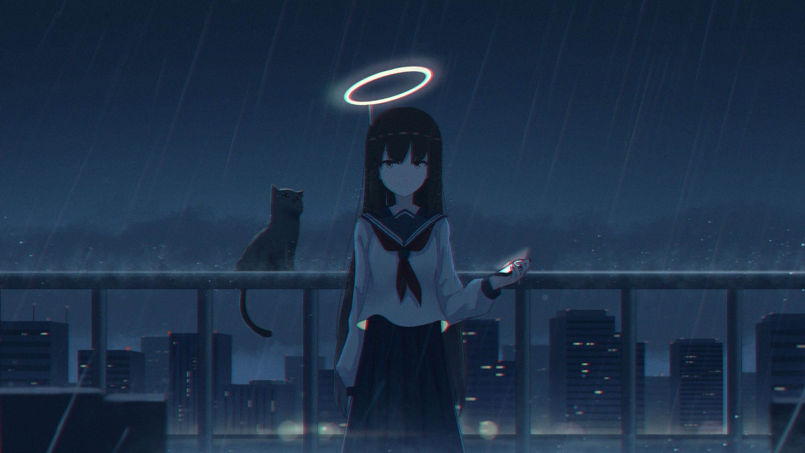 4K Girl in the Rain with Cat 1440P Resolution Wallpaper, HD Anime 4K Wallpaper, Image, Photo and Background