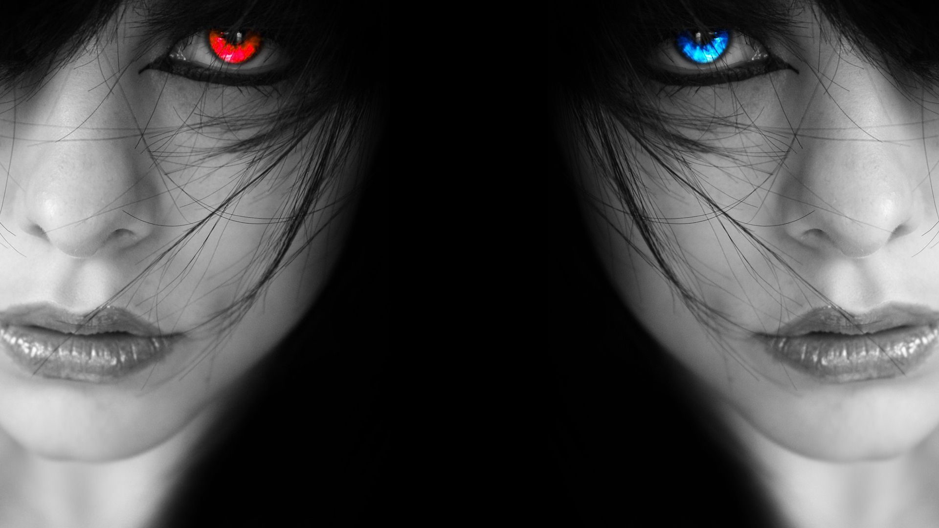 Girl Red And Blue (1920×1080). Eyes Wallpaper, White Eyes, Black And White