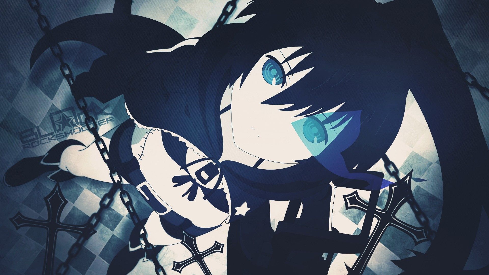 blue, Black Rock Shooter, blue eyes, anime, chains, Kuroi Mato, anime girls wallpaper