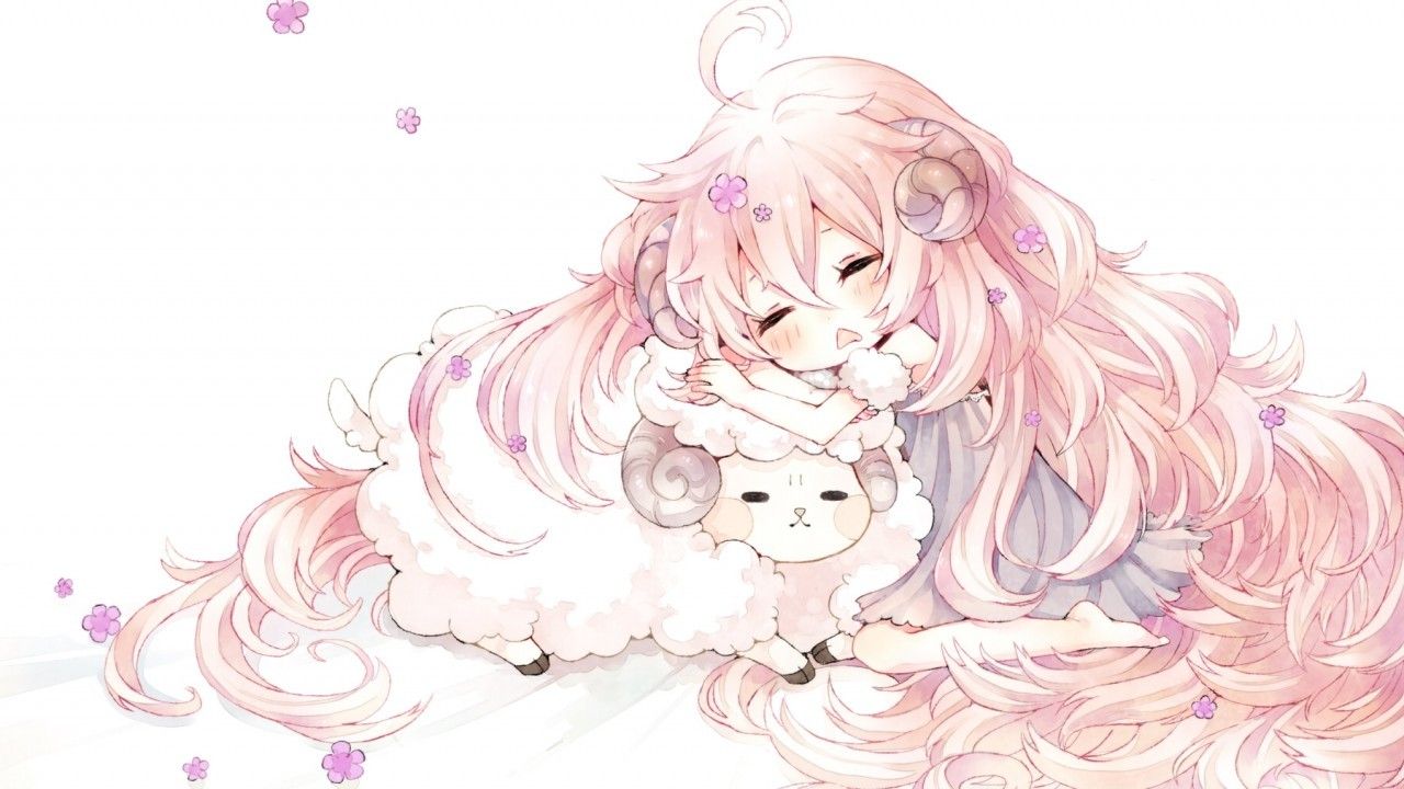 Download 1280x720 Anime Girl, Chibi, Cute, Sleeping, Horns, Pink Hair Wallpaper