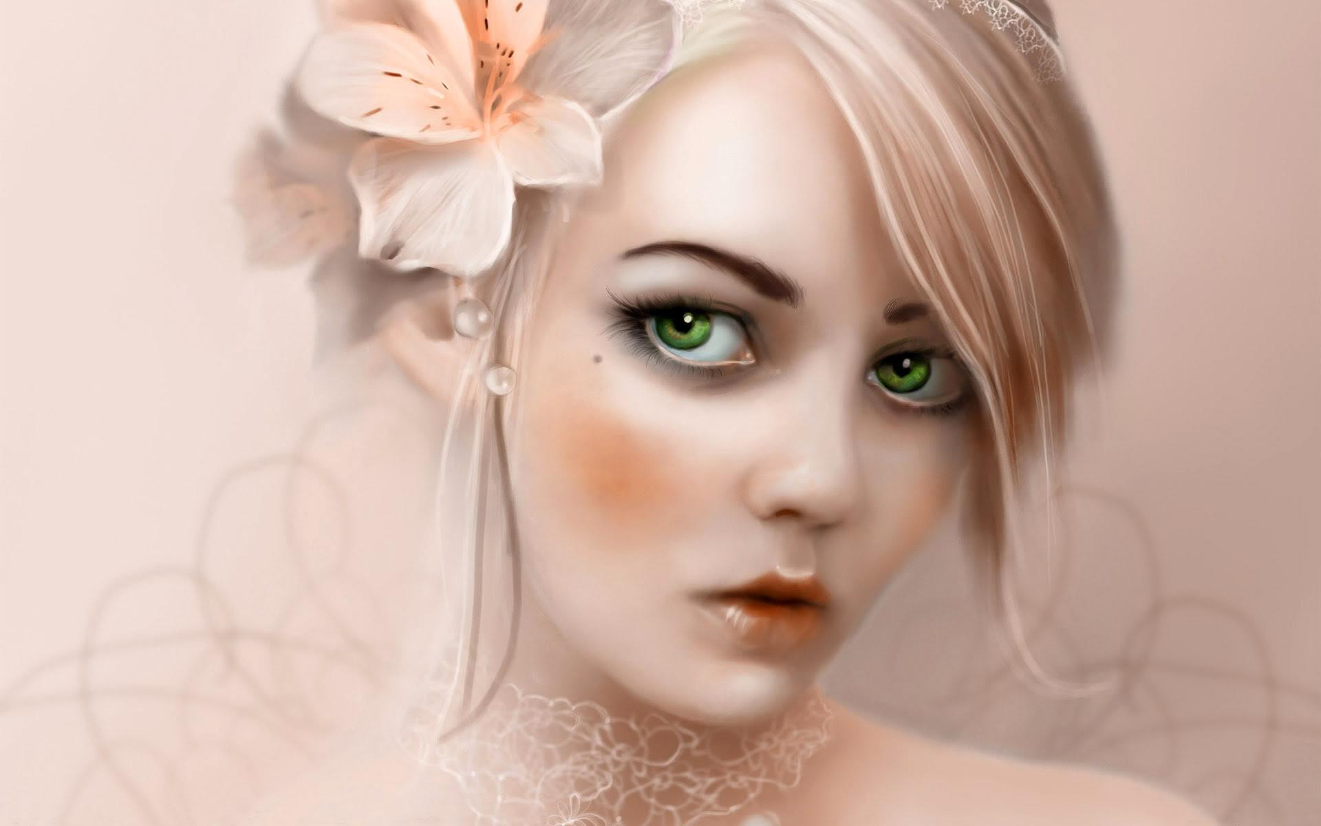 Blonde Hair Green Eyes Girl HD wallpaper