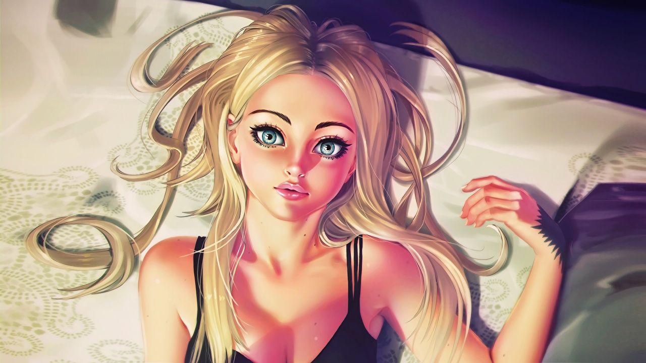 image Blonde girl Hair Girls Glance Painting Art