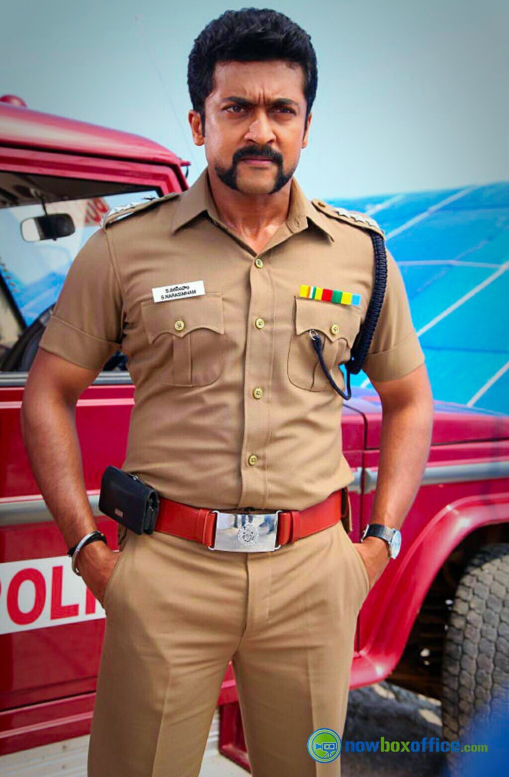 Suriya as a virile police officer with a cosmically awesome moustache in the Bollywood movie Singham. Indian police service, Surya actor, Police uniforms