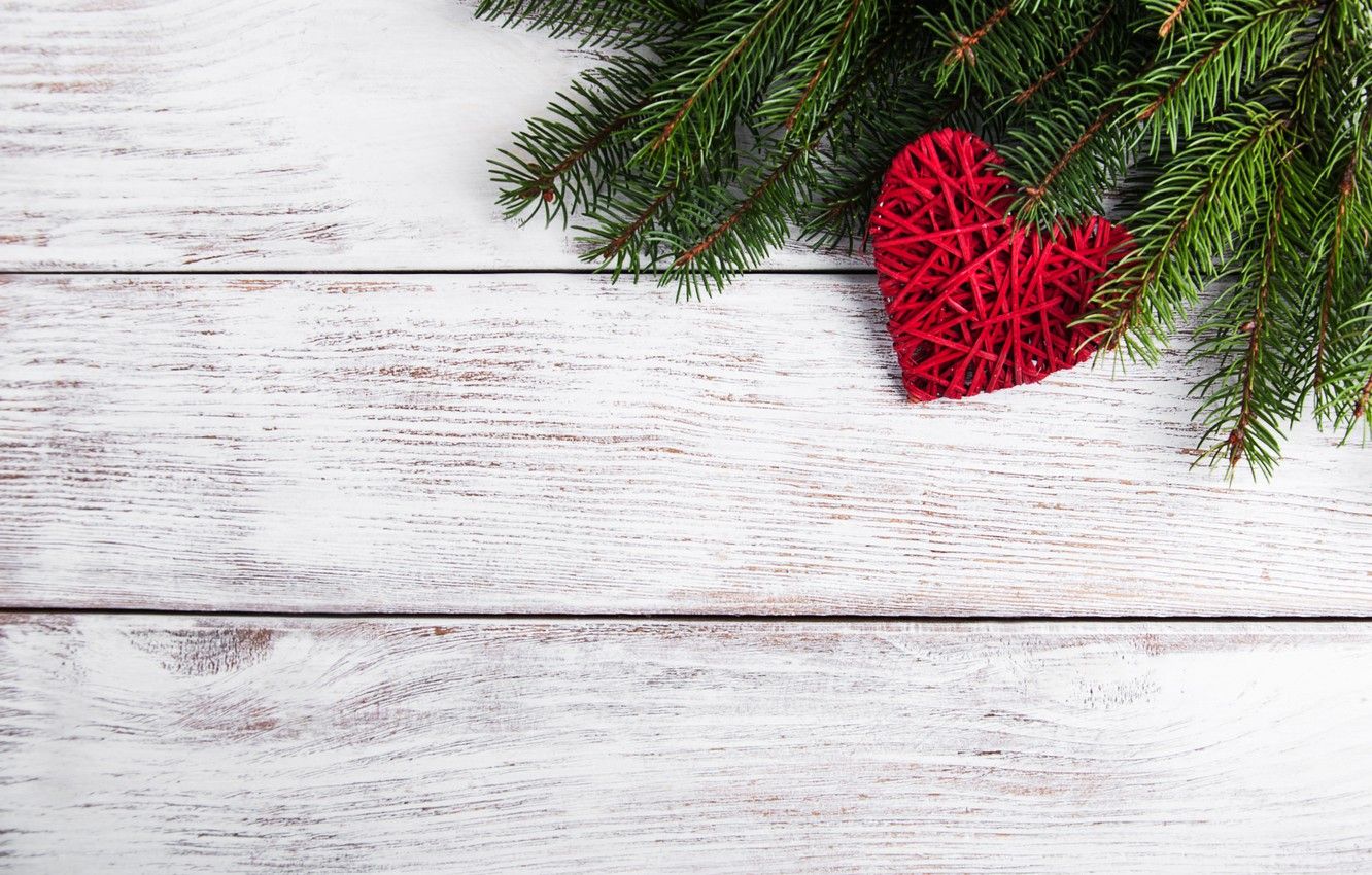Wallpaper Decoration, Heart, New Year, Christmas, Love, Christmas, Heart, Wood, Merry, Decoration, Fir Tree, Fir Tree Branches Image For Desktop, Section новый год