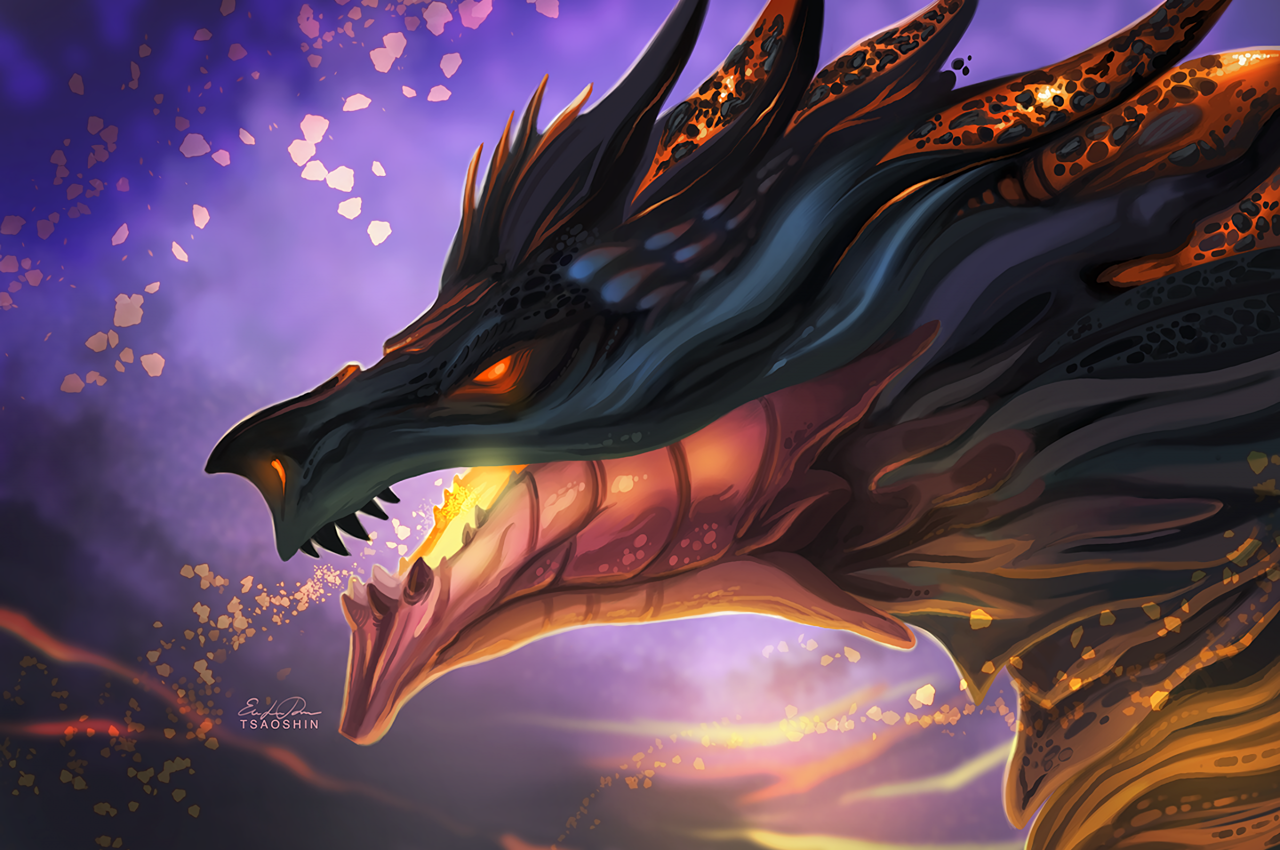 Dragon, Fantasy Creatures, Fire, Profile View Wallpaper For Chromebooks