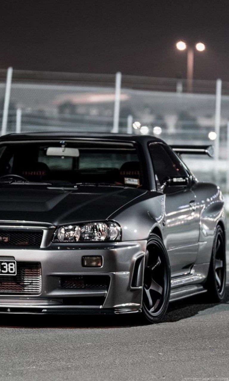 Cars Nissan Skyline R34 Gt r Front Angle View Wallpaper Desktop Background