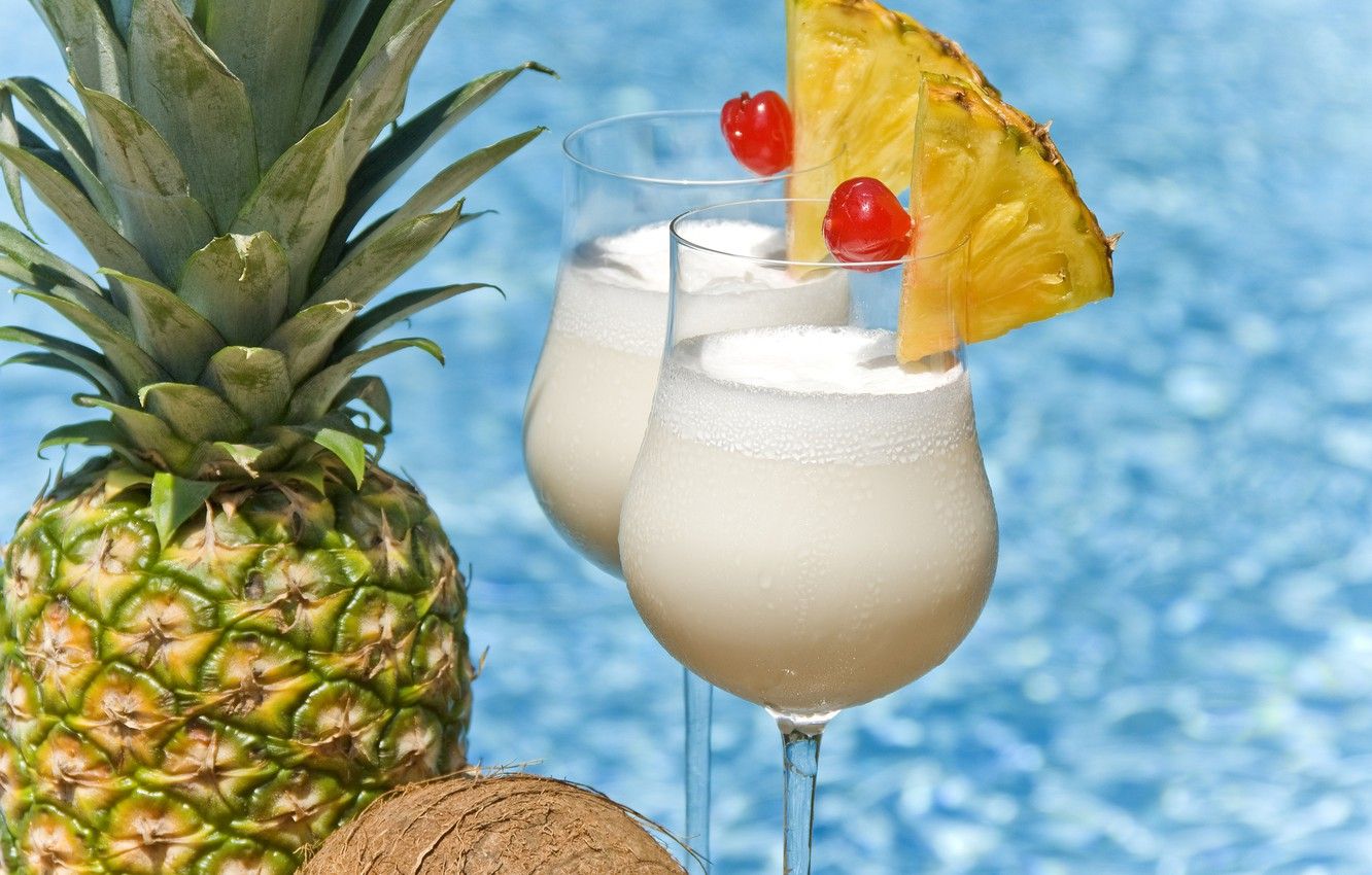 Wallpaper berries, glasses, cocktail, pineapple, Pina colada image for desktop, section еда