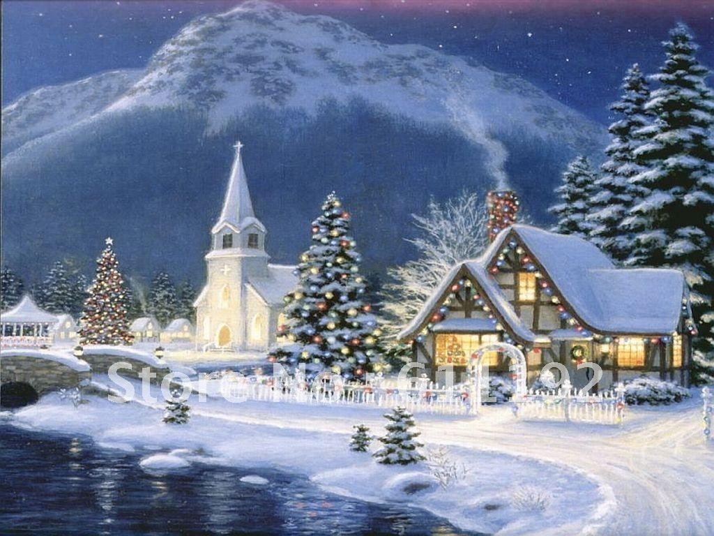 Thomas Kinkade Art Oil Painting painting repro Christmas Village Guaranteed 100% Free sh. Beautiful christmas scenes, Thomas kinkade christmas, Christmas scenes