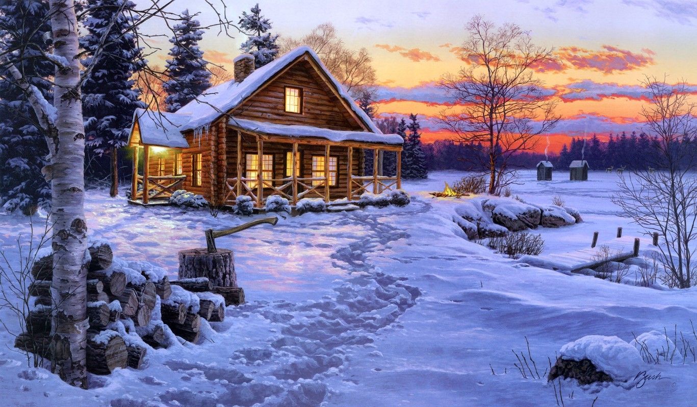 Log Cabin Painting Free Wallpaper download Free Log Cabin Painting HD Wallpaper to your mobile phone or tablet. Winter cabin, Cabin, Country cabin