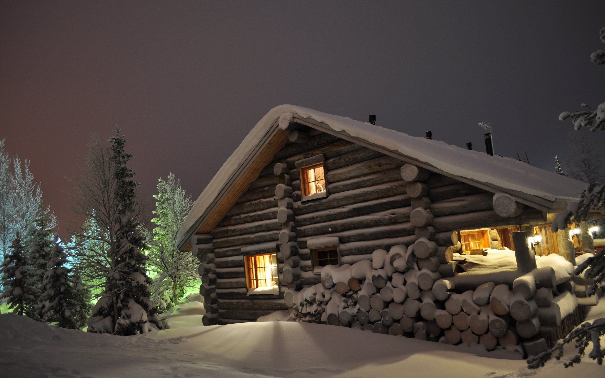 3D Log Cabin Wallpaper