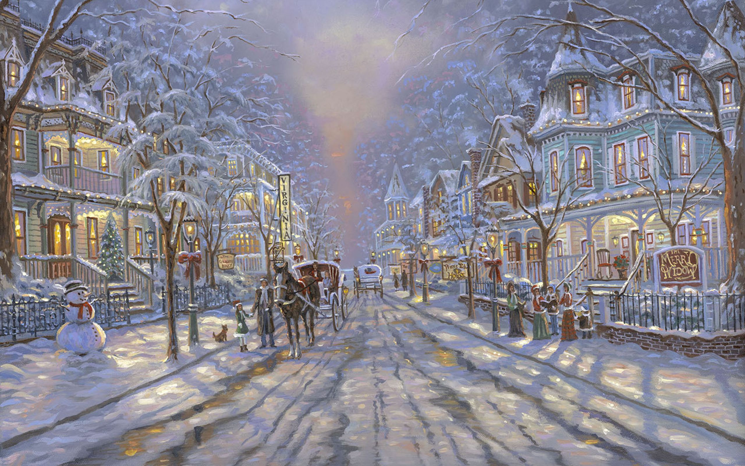 Christmas Paintings Wallpaper. wallpaper painting, Christmas, Street, Cottages free desktop wallpaper. Winter painting, Winter wallpaper desktop, Winter picture
