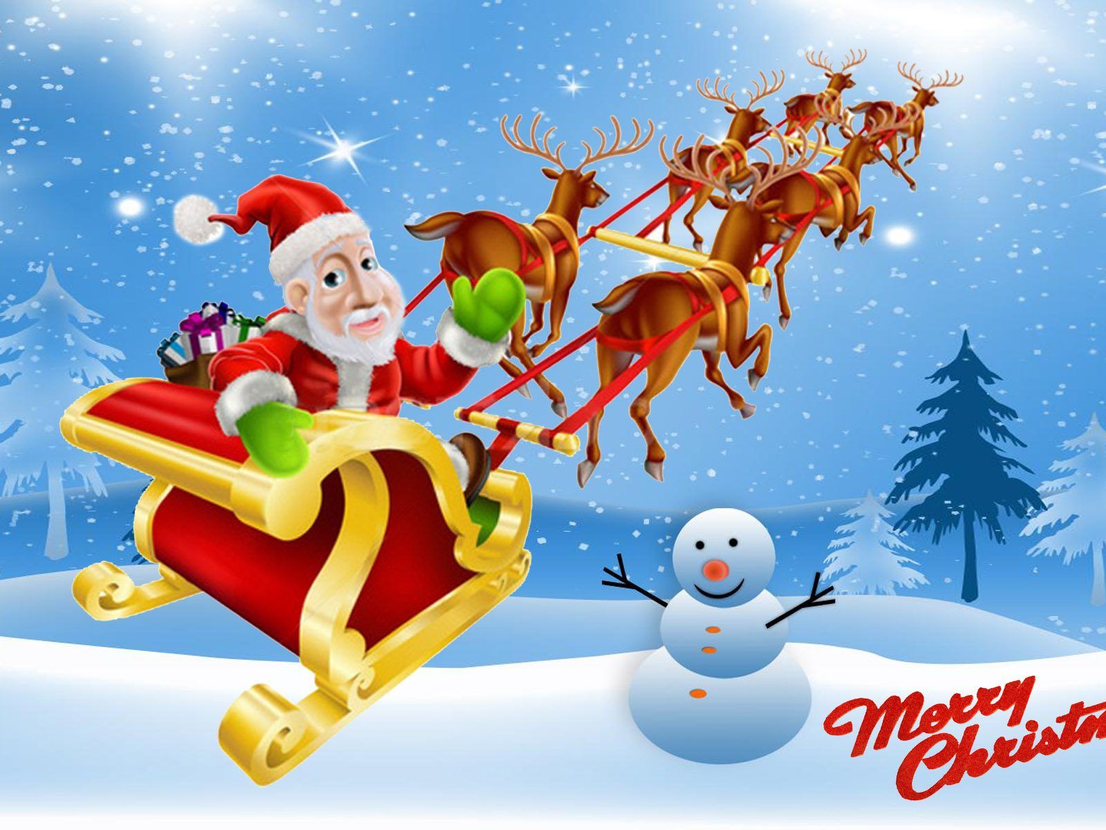 Christmas Santa Claus Sleigh Gifts Deer Winter Full HD Wallpaper 1920x1200, Wallpaper13.com