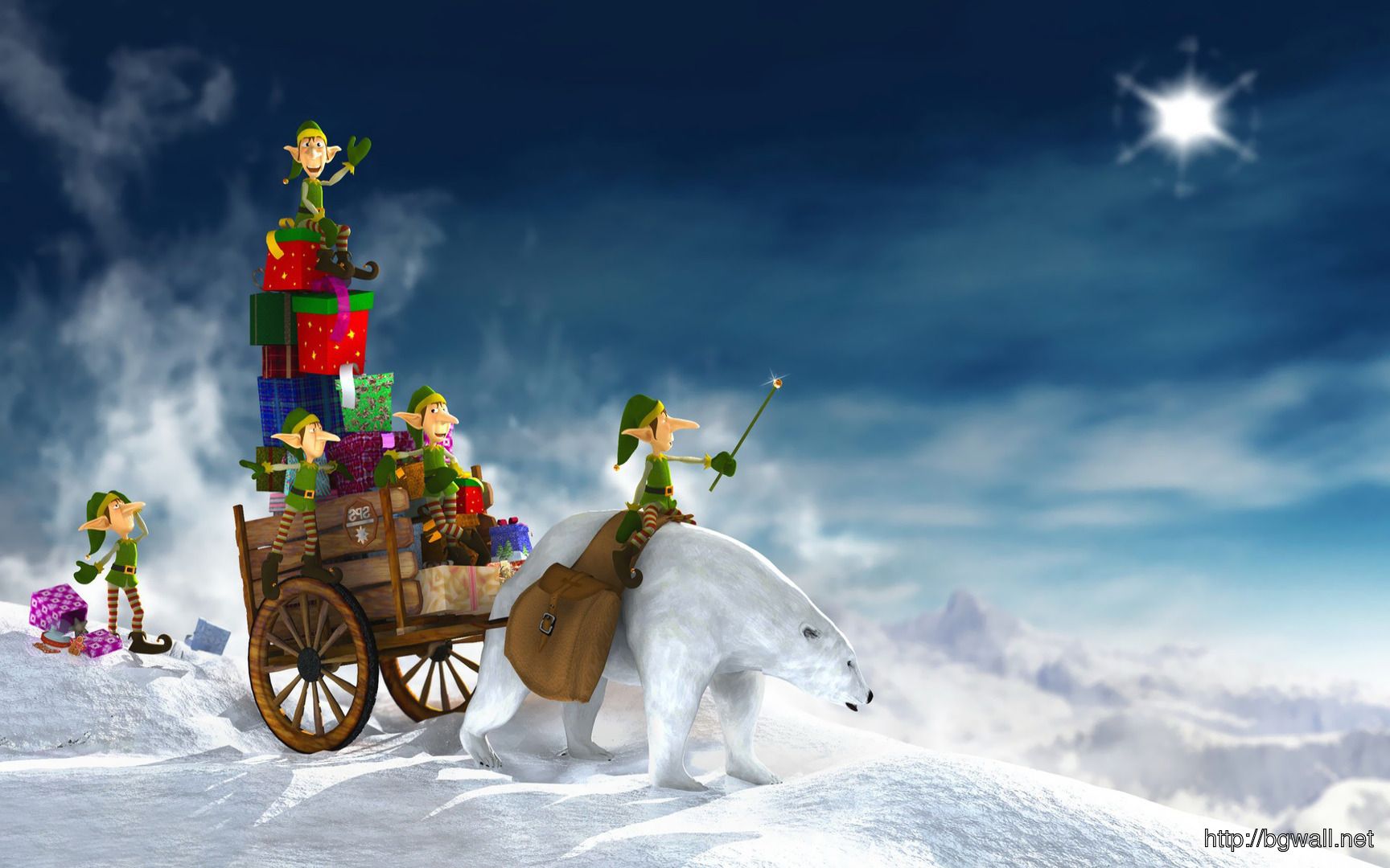 Download Elves With Santas Sleigh Wallpaper