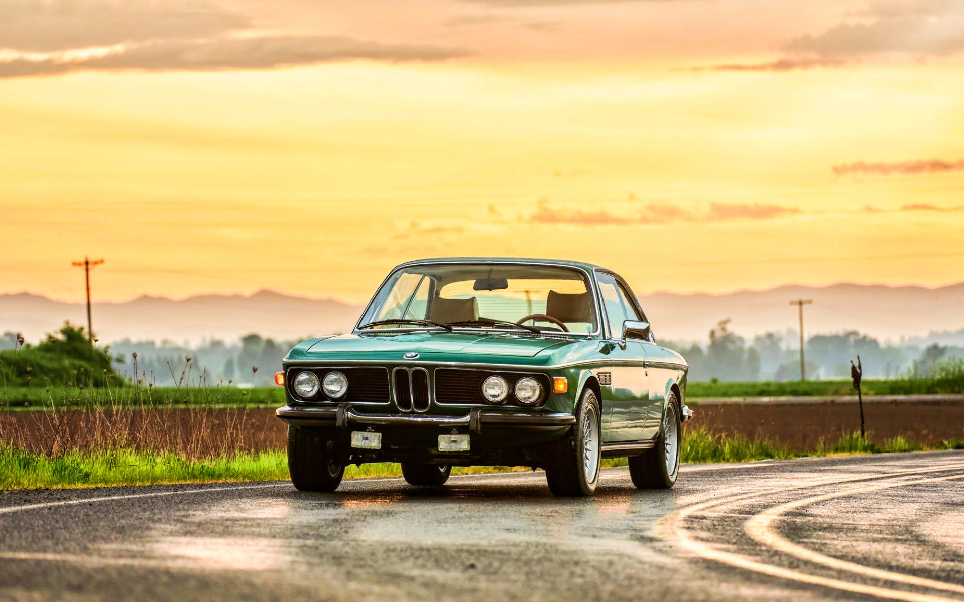 Download wallpaper BMW E retro cars, 1974 cars, BMW New Six, sunset, supecars, 1974 BMW E BMW 3 0CS, BMW for desktop with resolution 1920x1200. High Quality HD picture wallpaper