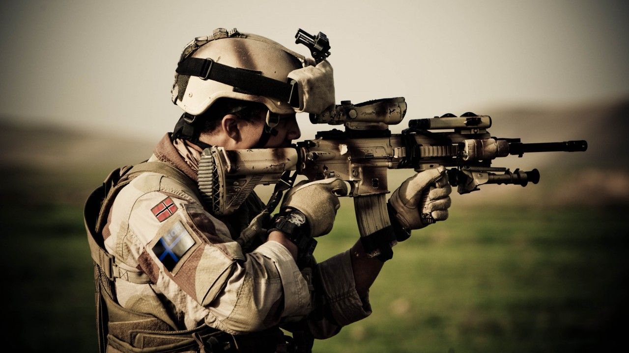 Wallpaper HK soldier, Heckler & Koch, Norwegian Army, assault rifle, camo, scope, Military