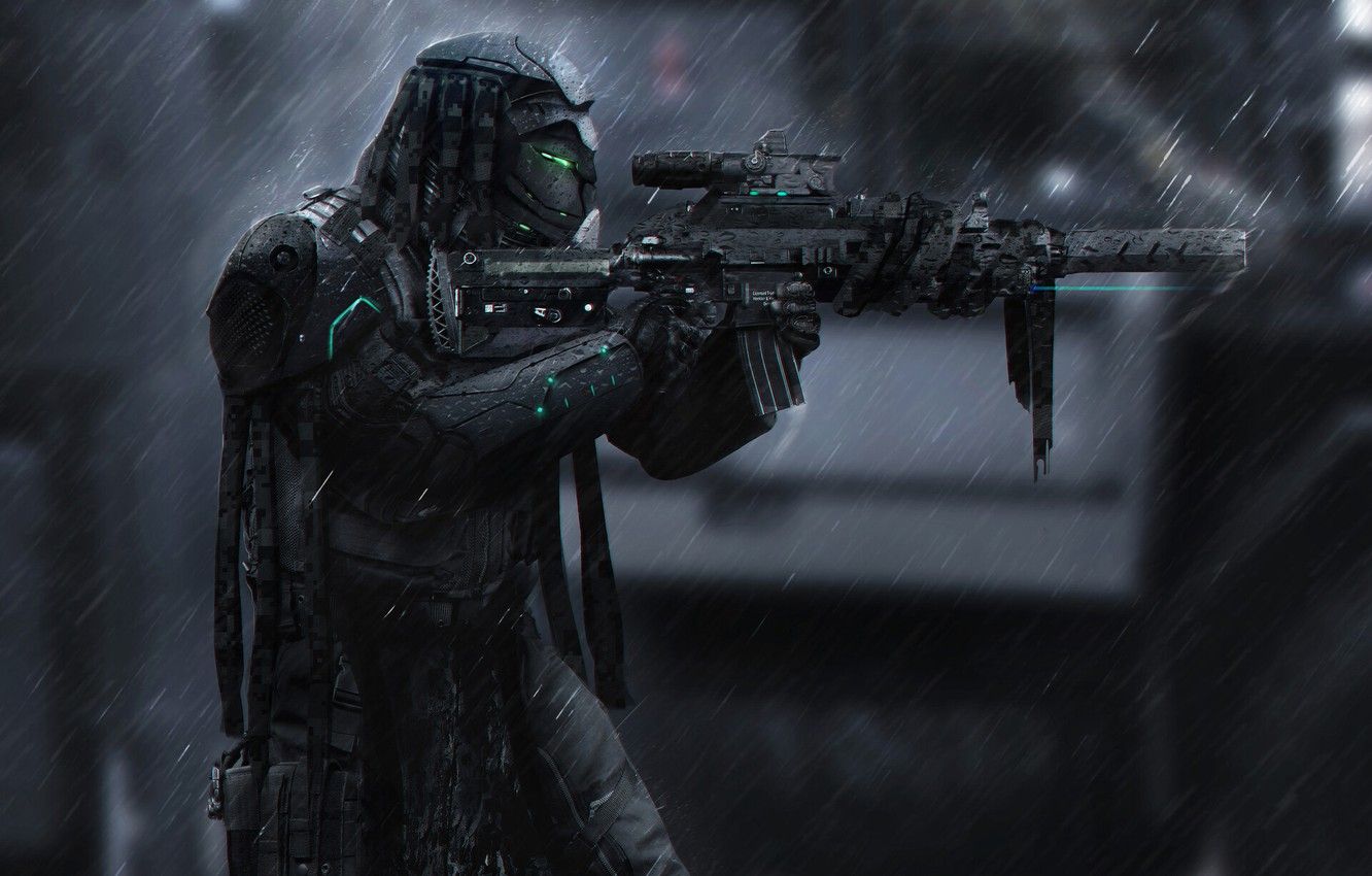 Wallpaper Robot, Rain, Soldiers, Weapons, Gun, Robot, Sniper, Future, Military, Army, Suit, Concept Art, Weapon, The shower, Sniper, Soldier image for desktop, section фантастика