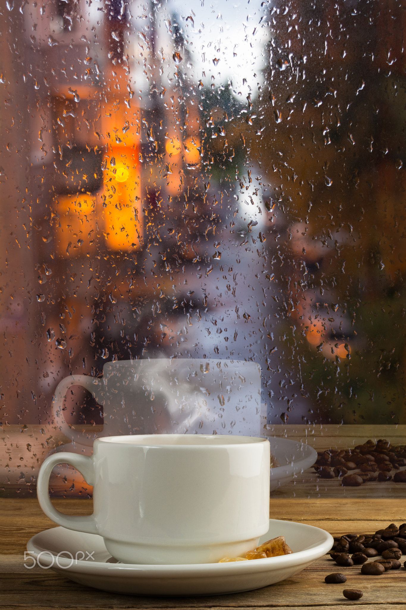 Cup of strong coffee on the rainy window background of strong coffee on the rainy window background. M. Rain and coffee, Rainy window, Rainy day photography