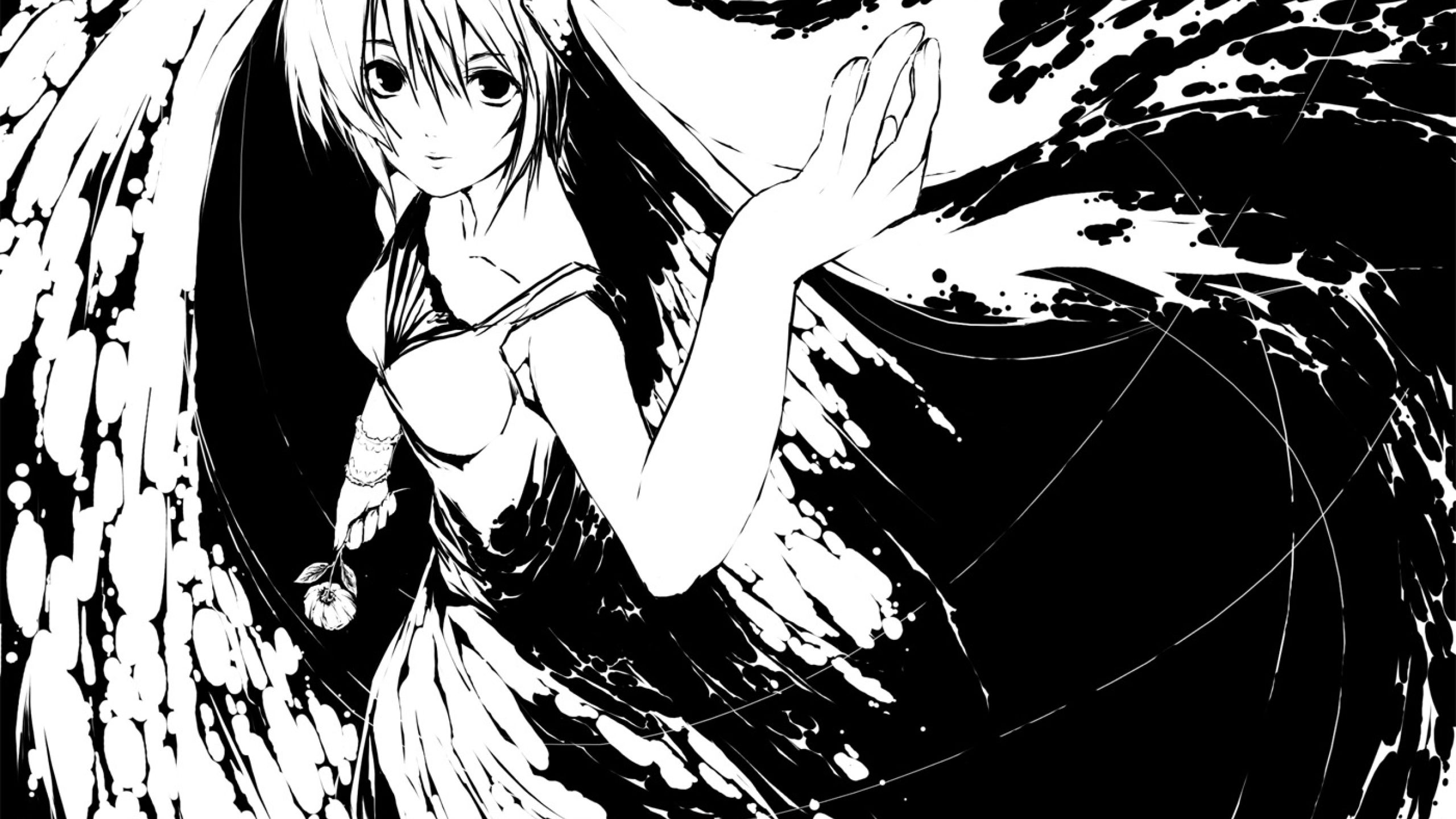 hatsune miku, black white, girl 1440P Resolution Wallpaper, HD Anime 4K Wallpaper