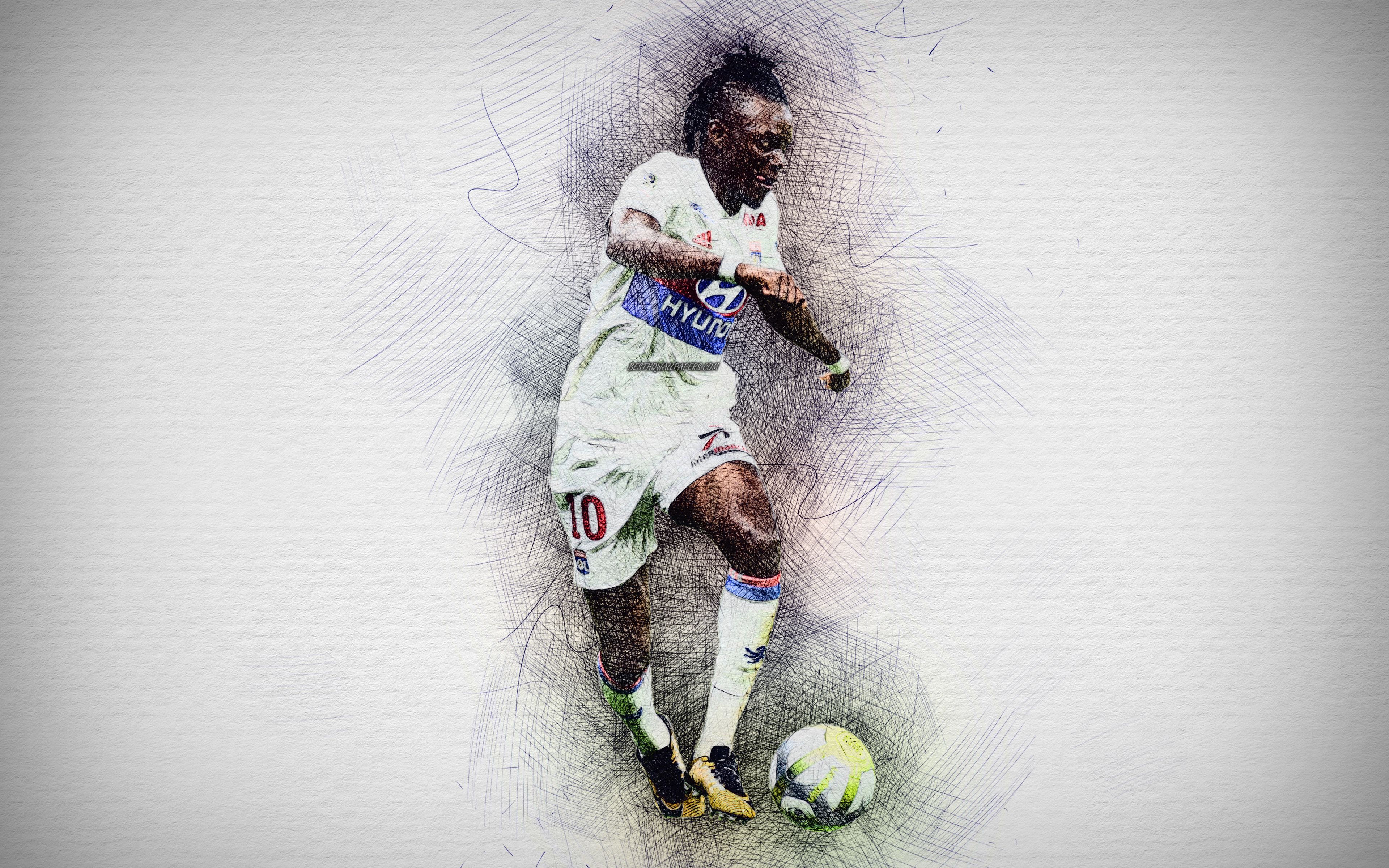 Download wallpaper Bertrand Traore, 4k, artwork, Olympique Lyon, soccer, Ligue Traore, footballers, drawing Bertrand Traore, Lyon FC for desktop with resolution 3840x2400. High Quality HD picture wallpaper