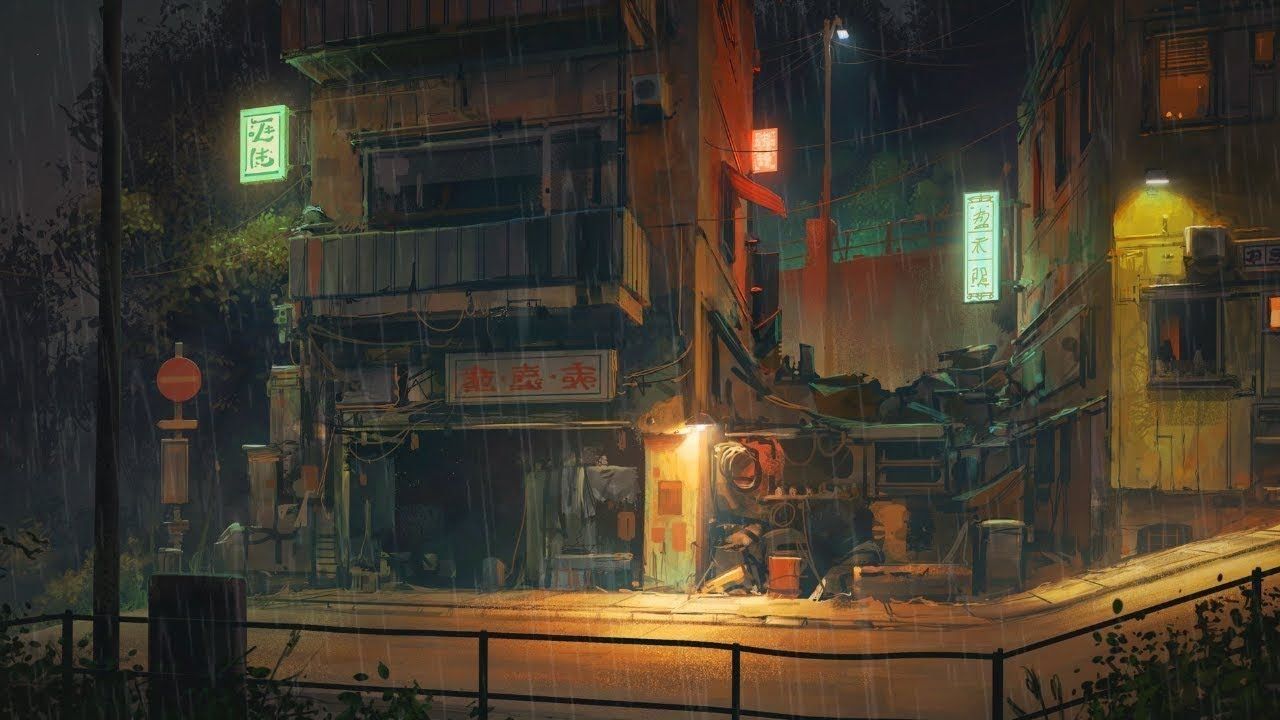 Raining In Osaka Lofi Wallpaper & Background Download