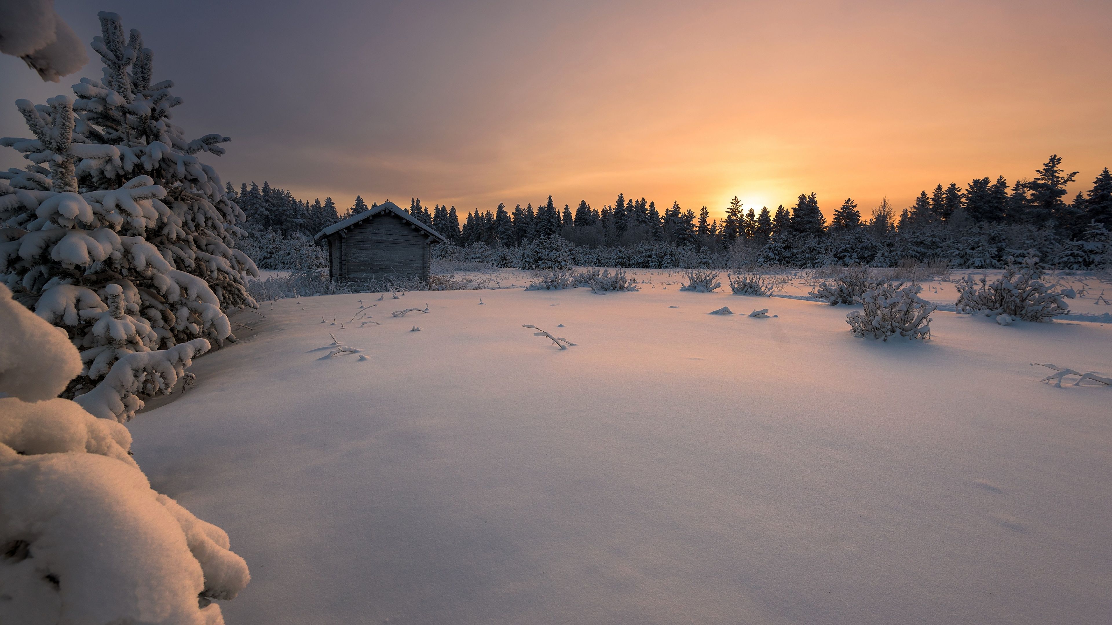 Photo Finland Nature Winter Snow sunrise and sunset 3840x2160