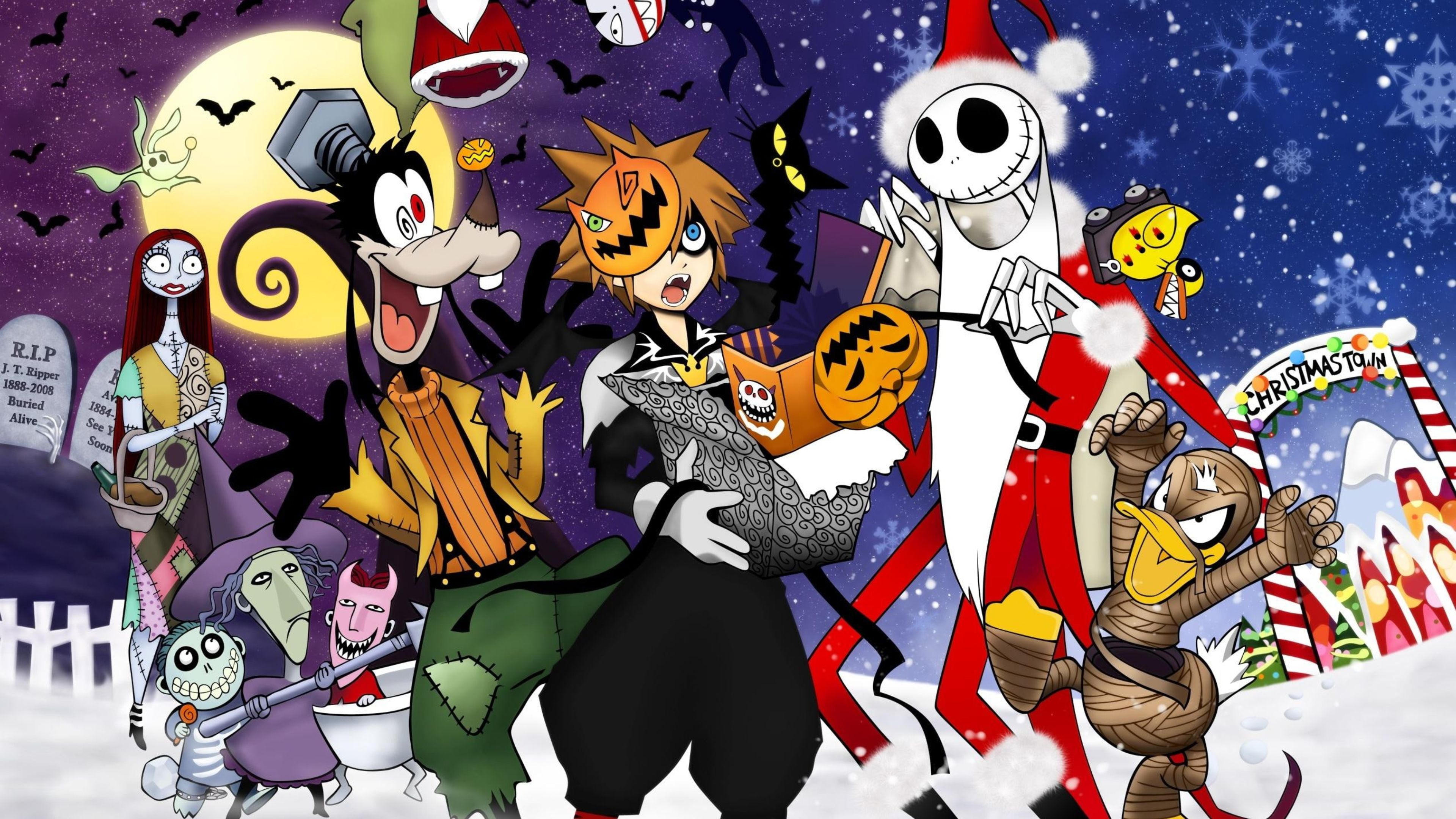 Kingdom Hearts Meets Jack Santa Claus Nightmare Before Christmas 4K HD Movies Wallpaper