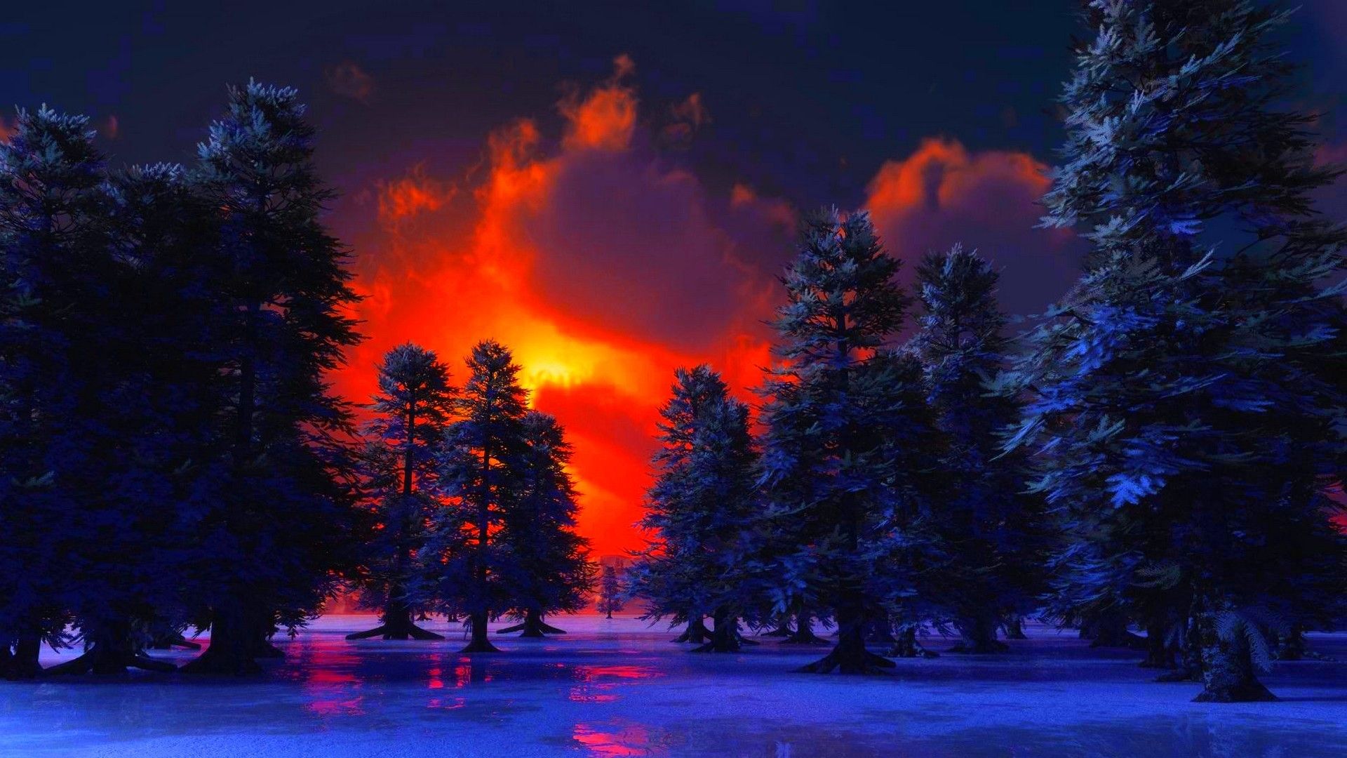 Free Winter Sunset Wallpaper 1080p at Landscape Monodomo