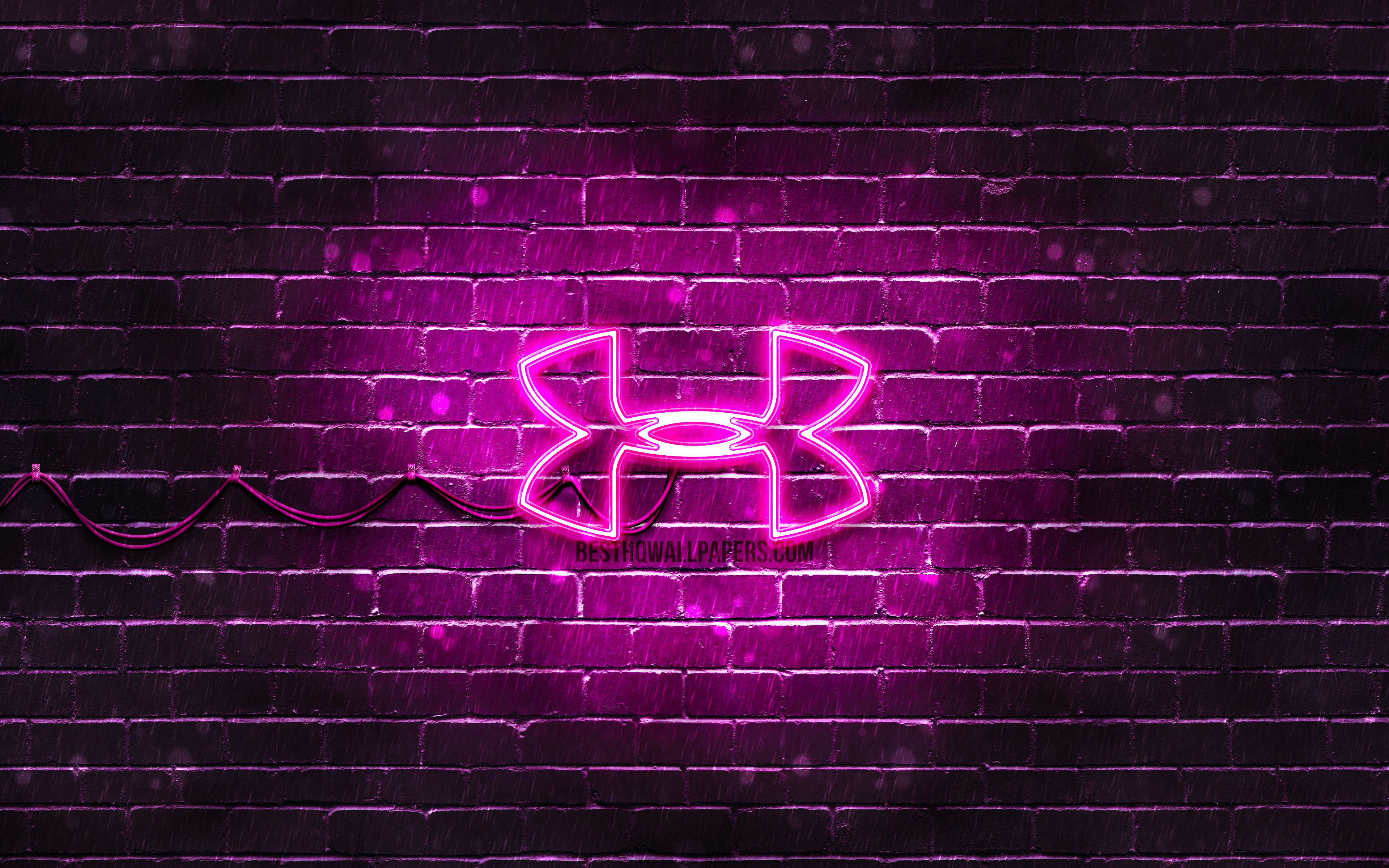 Download wallpaper Under Armour purple logo, 4k, purple brickwall, Under Armour logo, sports brands, Under Armour neon logo, Under Armour for desktop with resolution 3840x2400. High Quality HD picture wallpaper