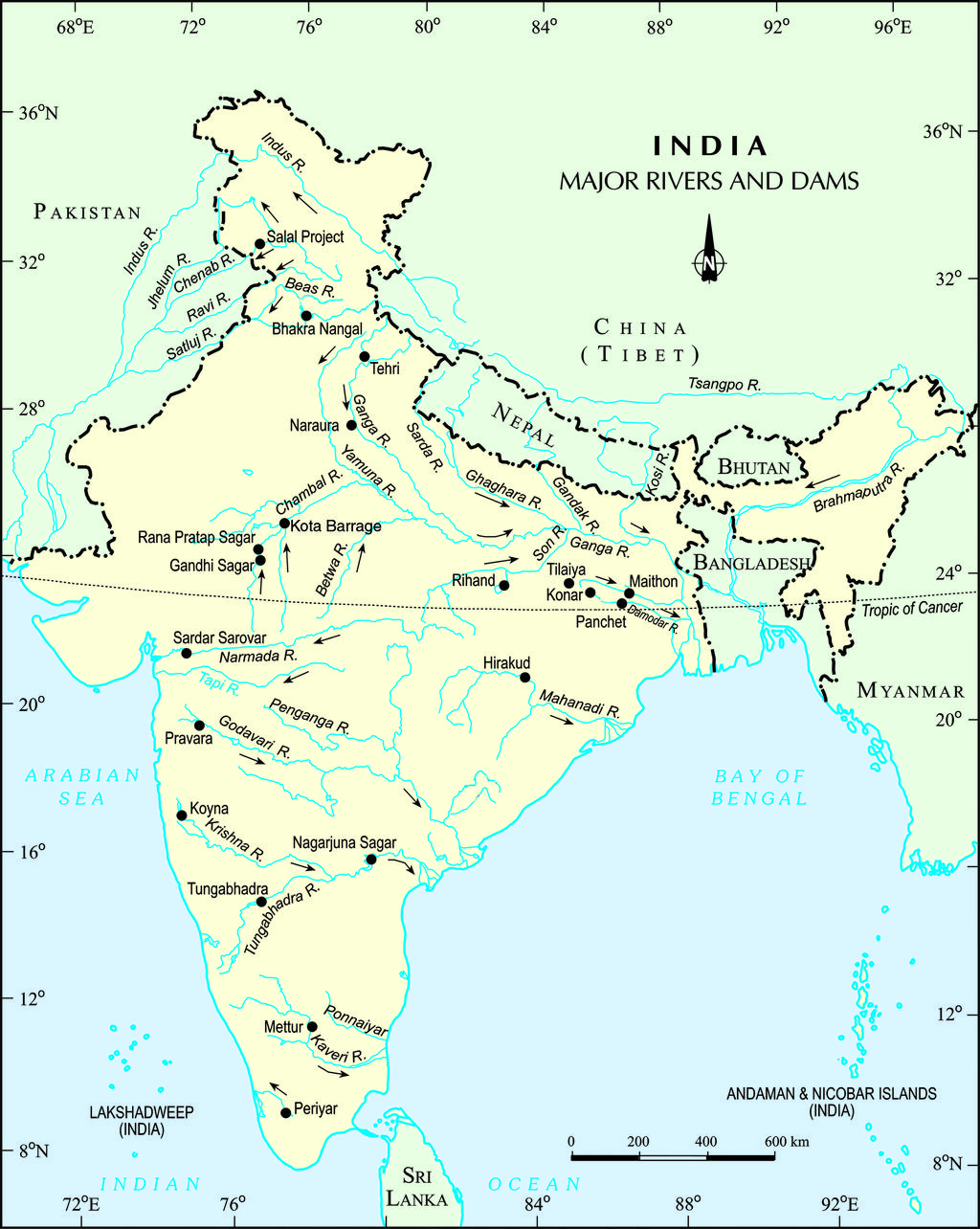 River Map of India. Major Indian Rivers Map
