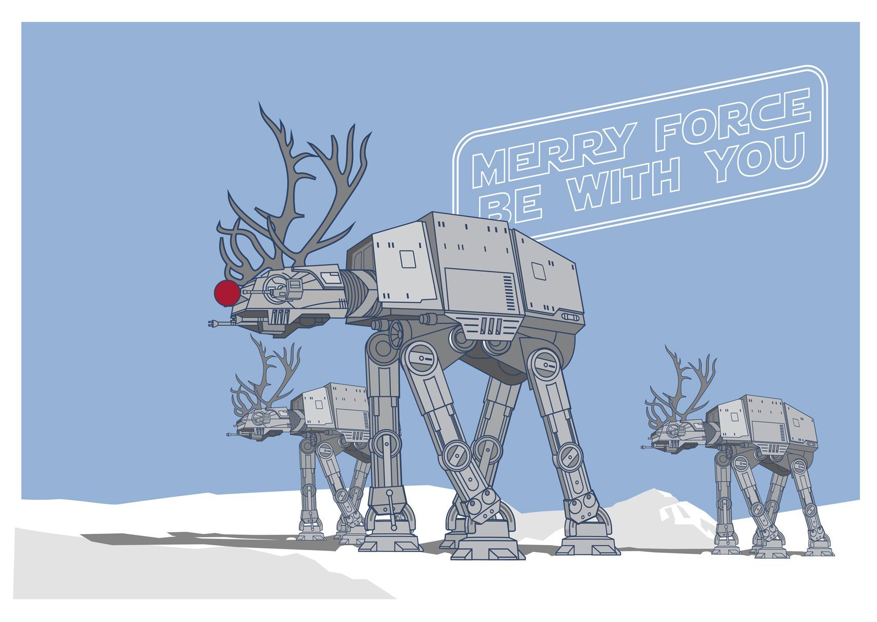 Artist Scott Park's “Merry Force Be With You, ” Christmas With AT AT's. Star Wars Christmas Cards, Star Wars Christmas Decorations, Star Wars Awesome