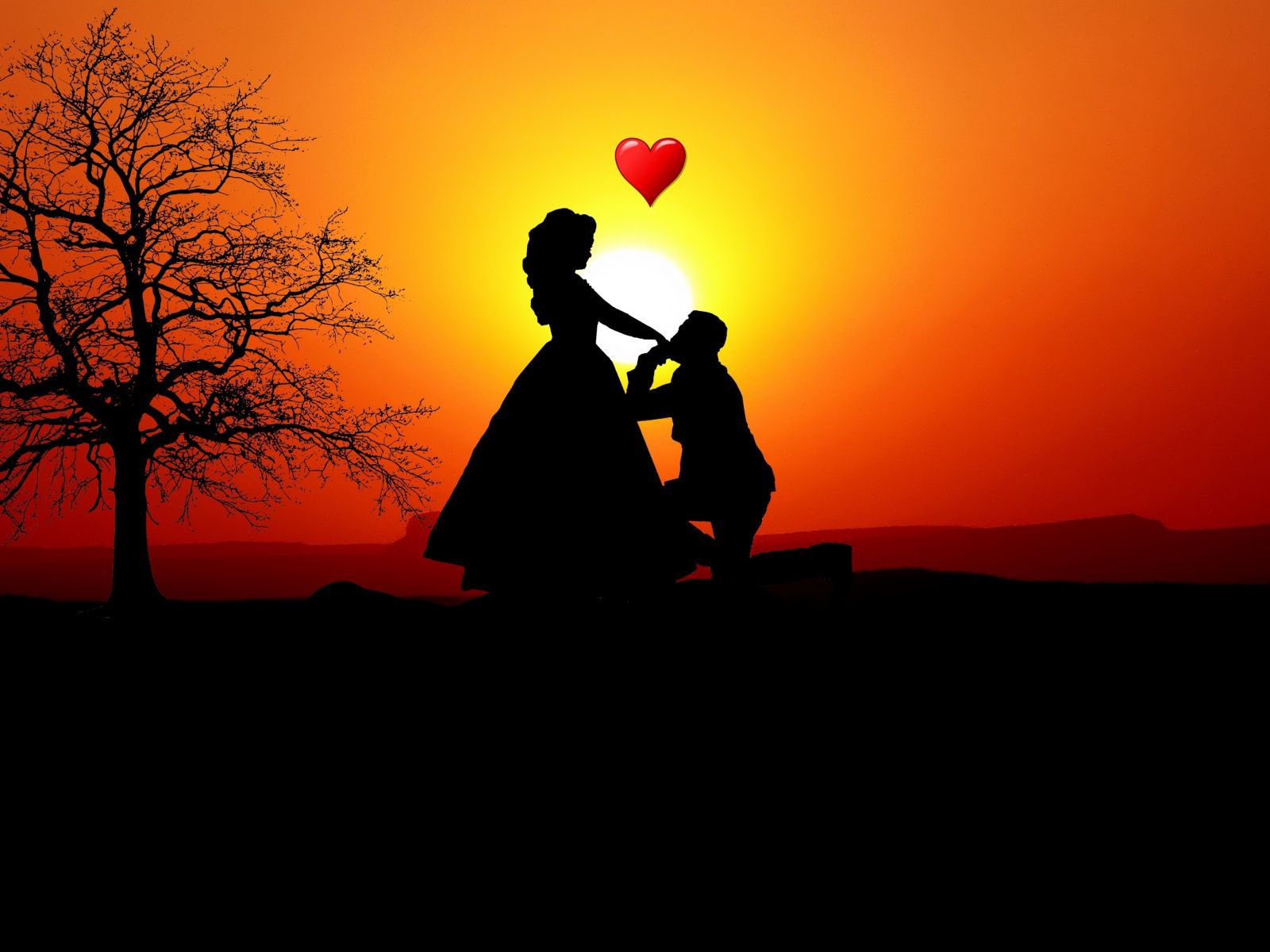 Download Couple, love, silhouette, sunset, romantic wallpaper, 1600x Standard 4: Fullscreen