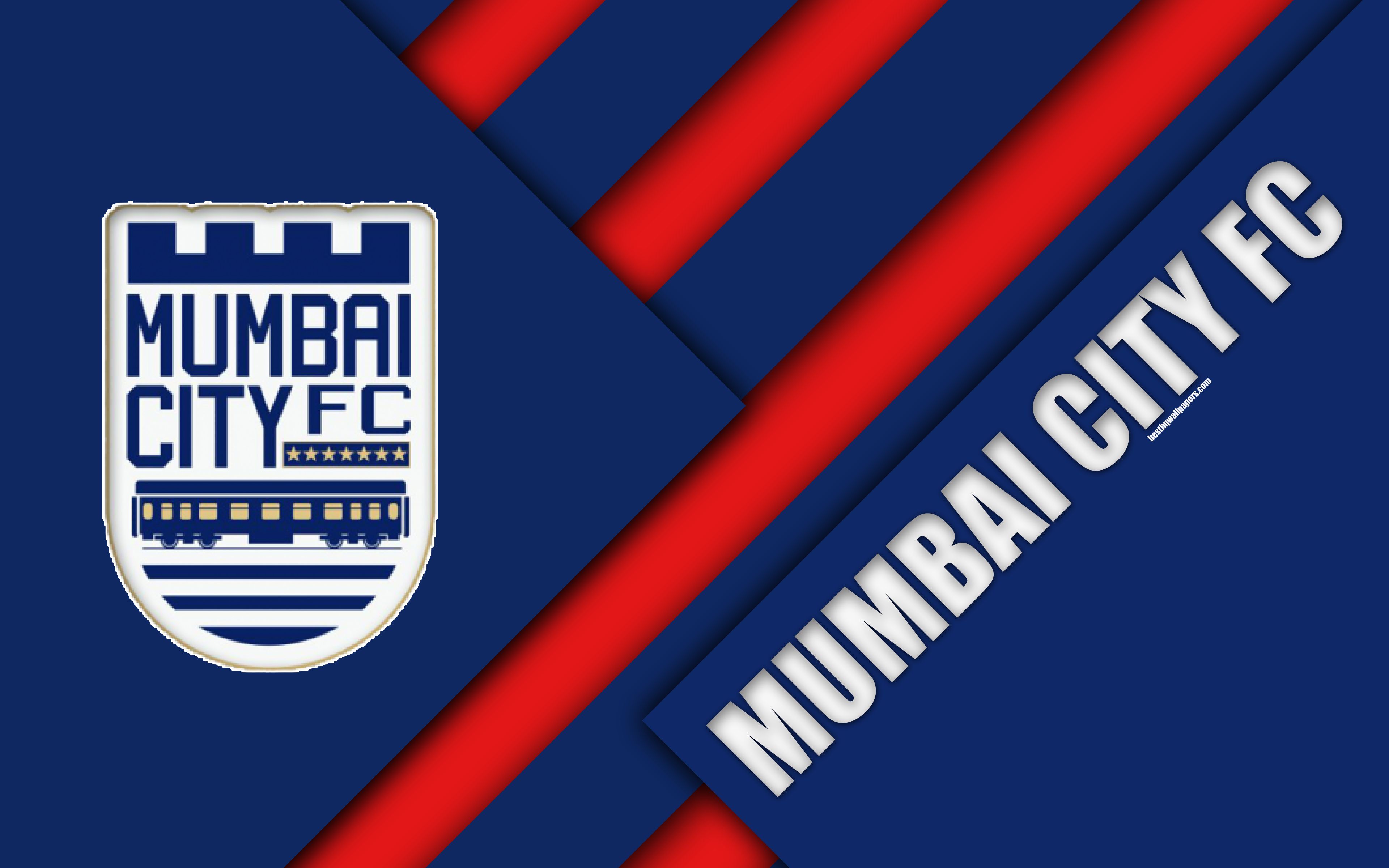 Mumbai City Fc, 4k, Logo, Material Design, Blue Red Mumbai City Fc