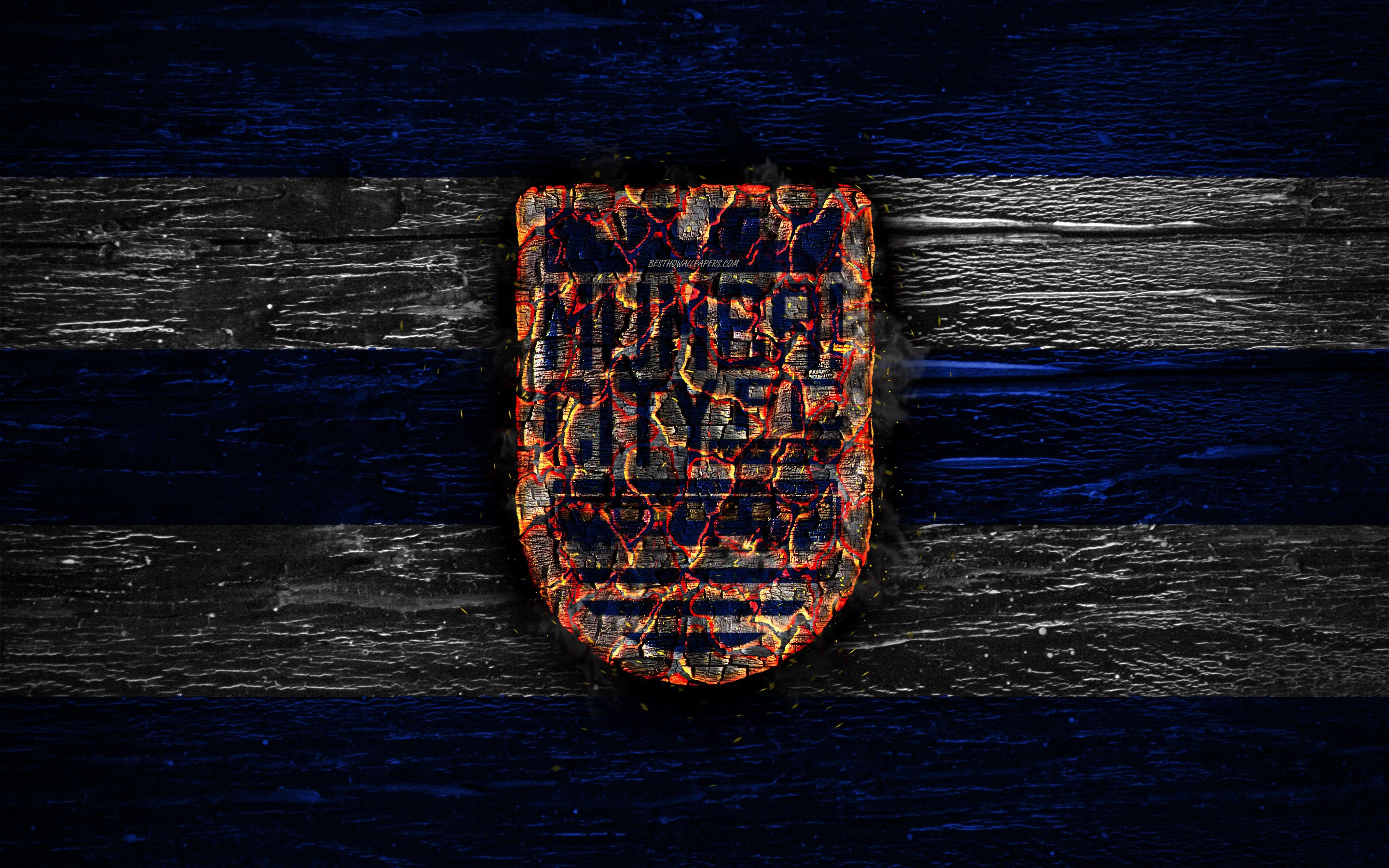 Download wallpaper Mumbai City FC, fire logo, Indian Super League, blue and white lines, ISL, Indian football club, grunge, football, soccer, logo, Mumbai City, wooden texture, India for desktop with resolution 2880x1800