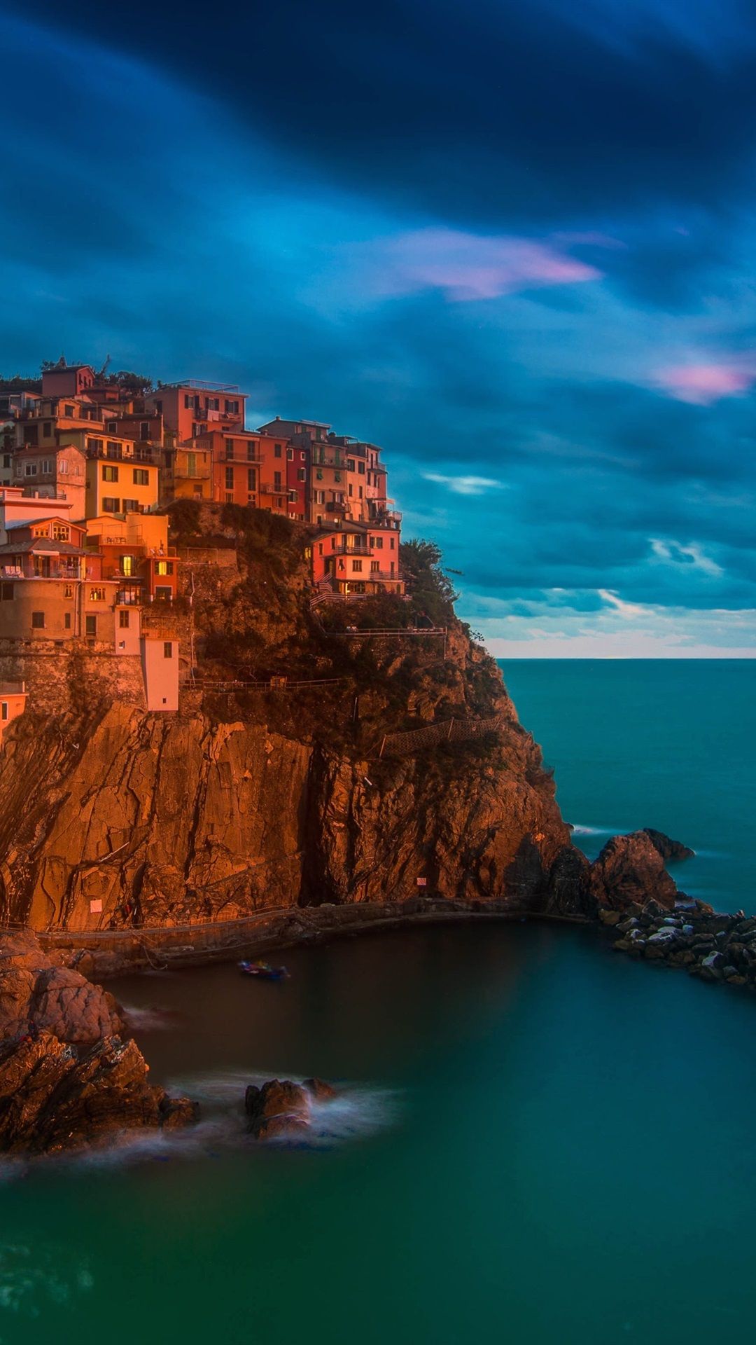 Italy, Manarola, Cinque Terre, Sea, Night, Lights 1080x1920 IPhone 8 7 6 6S Plus Wallpaper, Background, Picture, Image