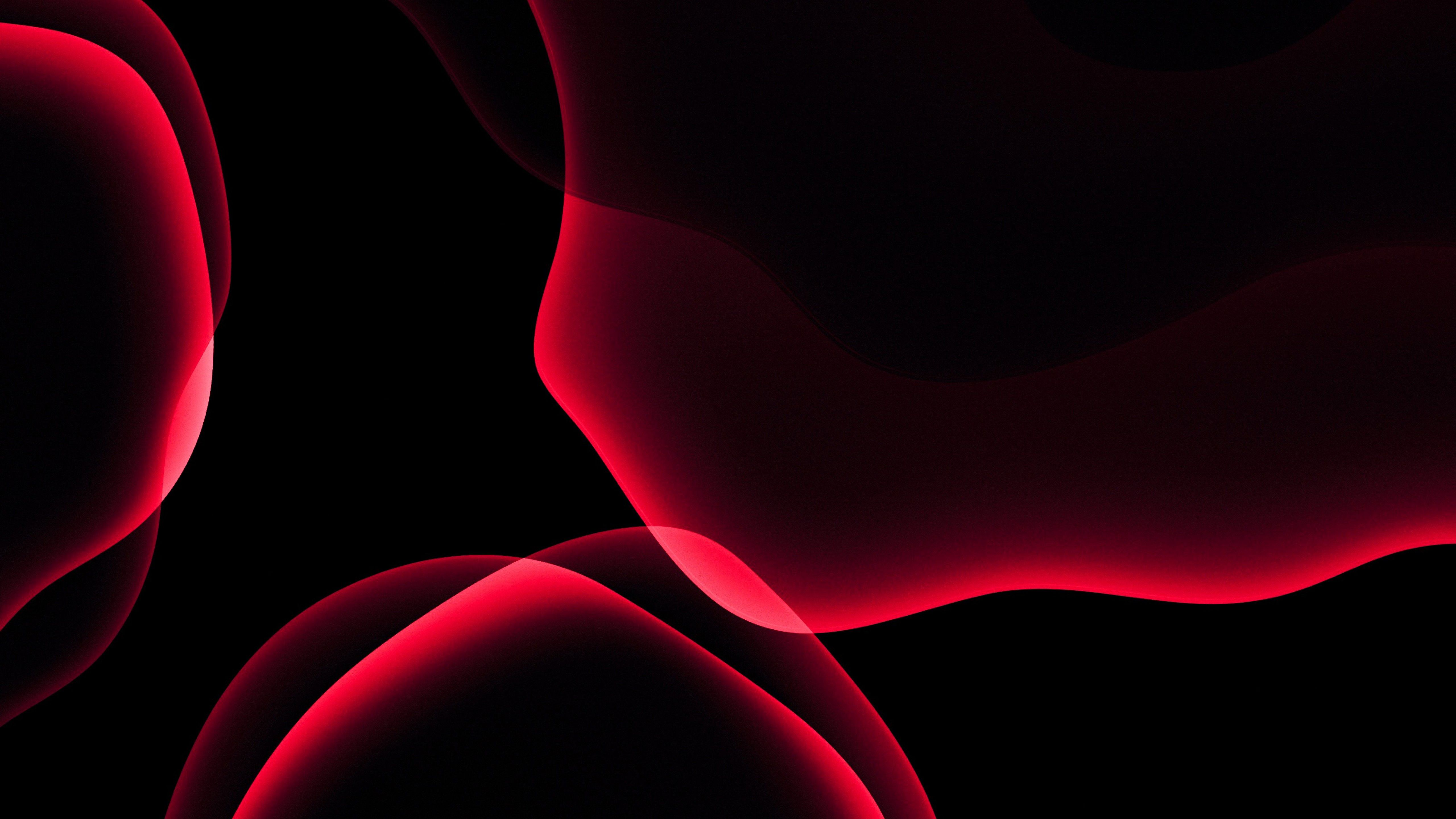 iOS 13 Wallpaper 4K, Stock, iPadOS, Red, Black background, AMOLED, HD, Abstract
