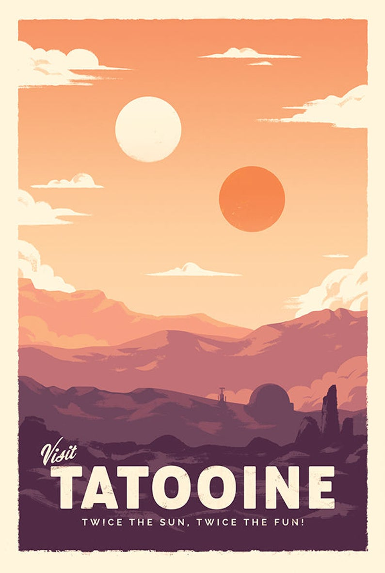Tatooine Star Wars Retro Travel Poster Print Decor Gift. Etsy. Star wars travel posters, Star wars travel, Star wars painting