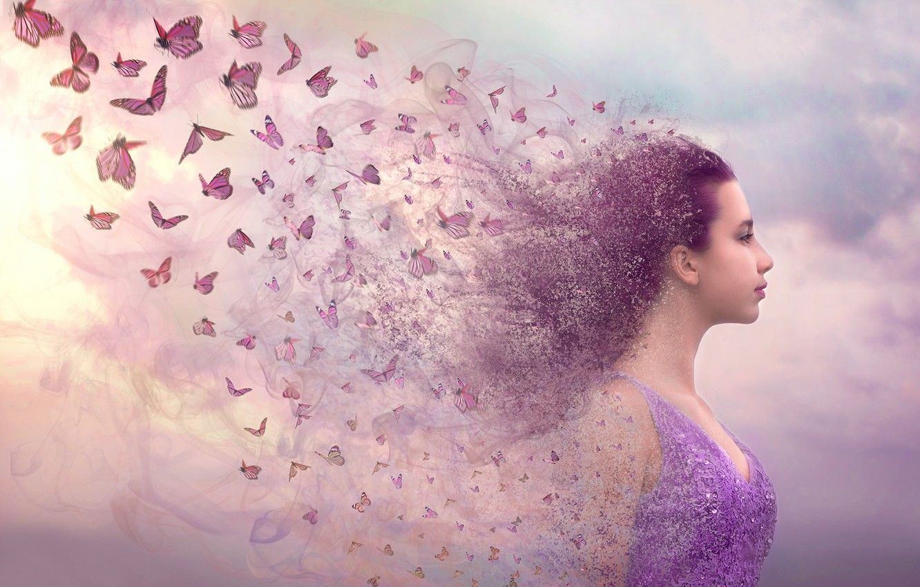 Wallpaper girl, butterfly, face, fantasy, mood, profile image for desktop, section настроения