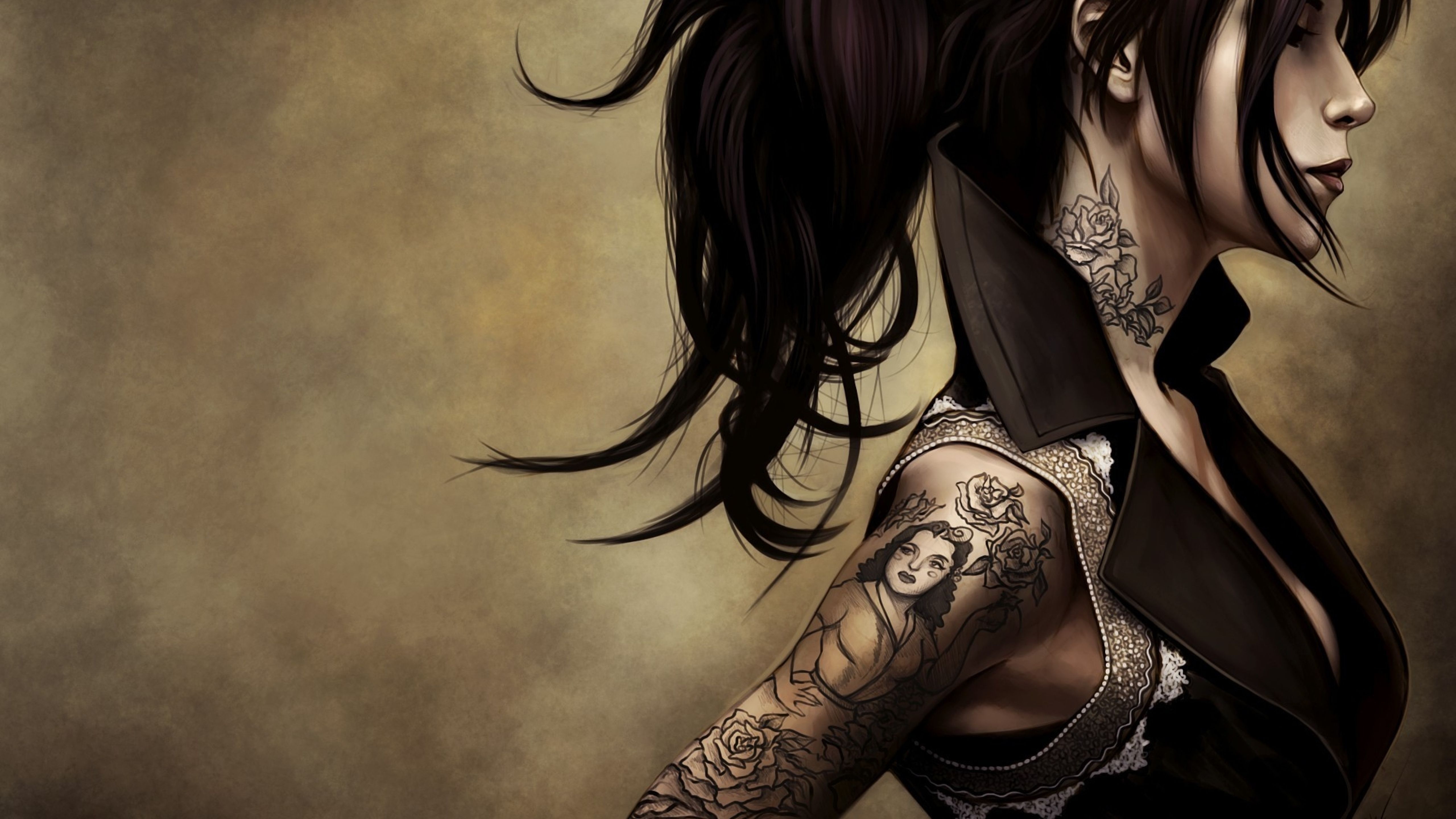 girl, profile, tattoos 5K Wallpaper, HD Fantasy 4K Wallpaper, Image, Photo and Background