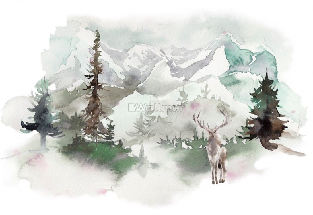 Winter Forest and Horned Deer Wallpaper Mural • Wallmur®